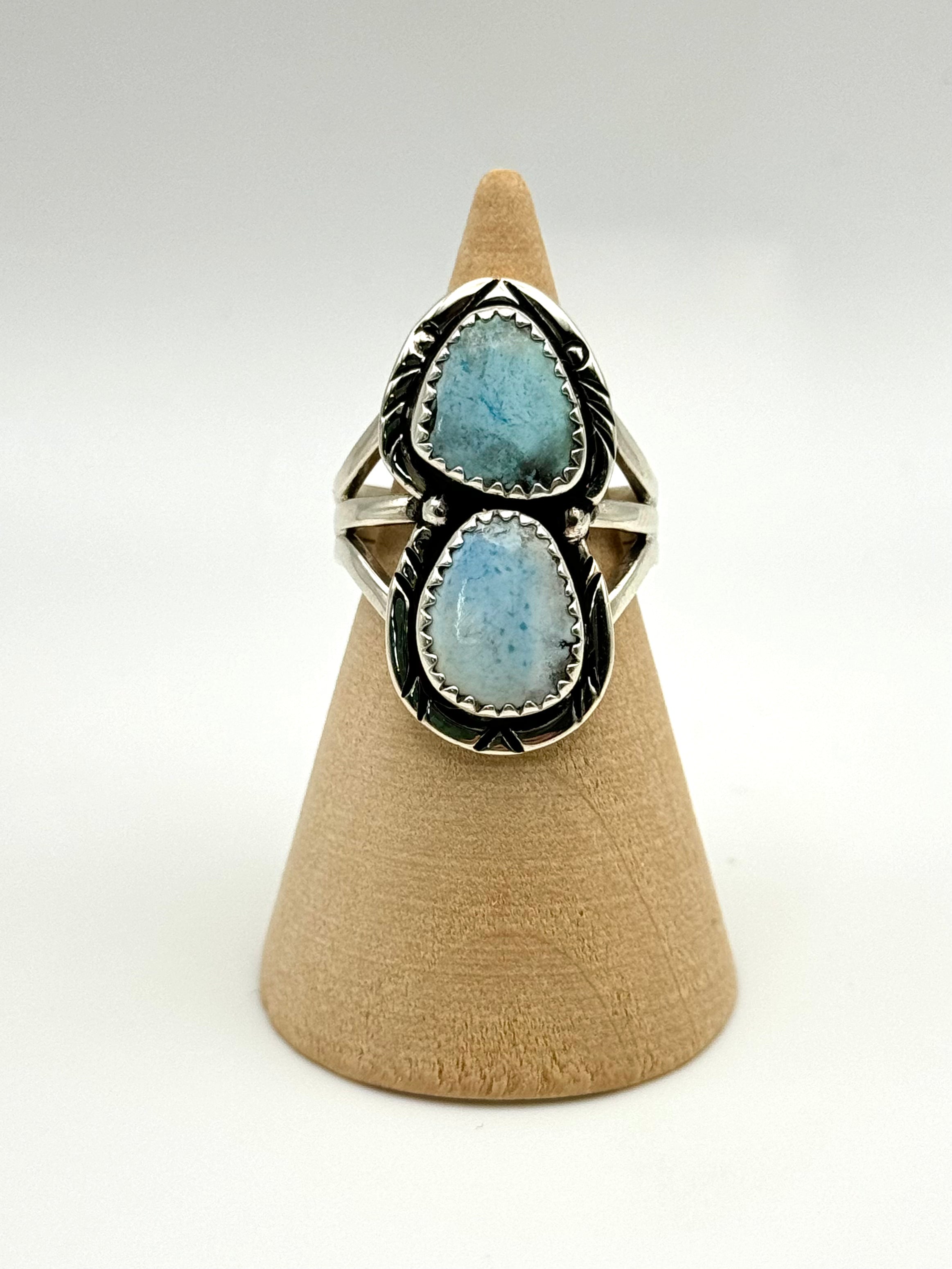 •GOLDEN HILL TURQUOISE - 3• Navajo silver double stone ring (size 6.5)