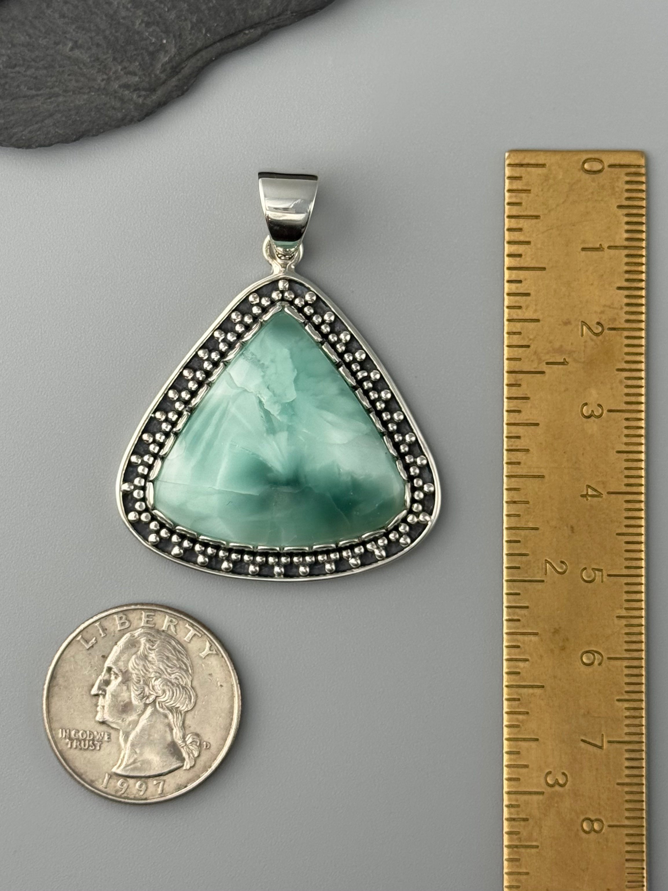 •HEMIMORPHITE SOFT TRI - LOOKING GLASS• sterling silver pendant