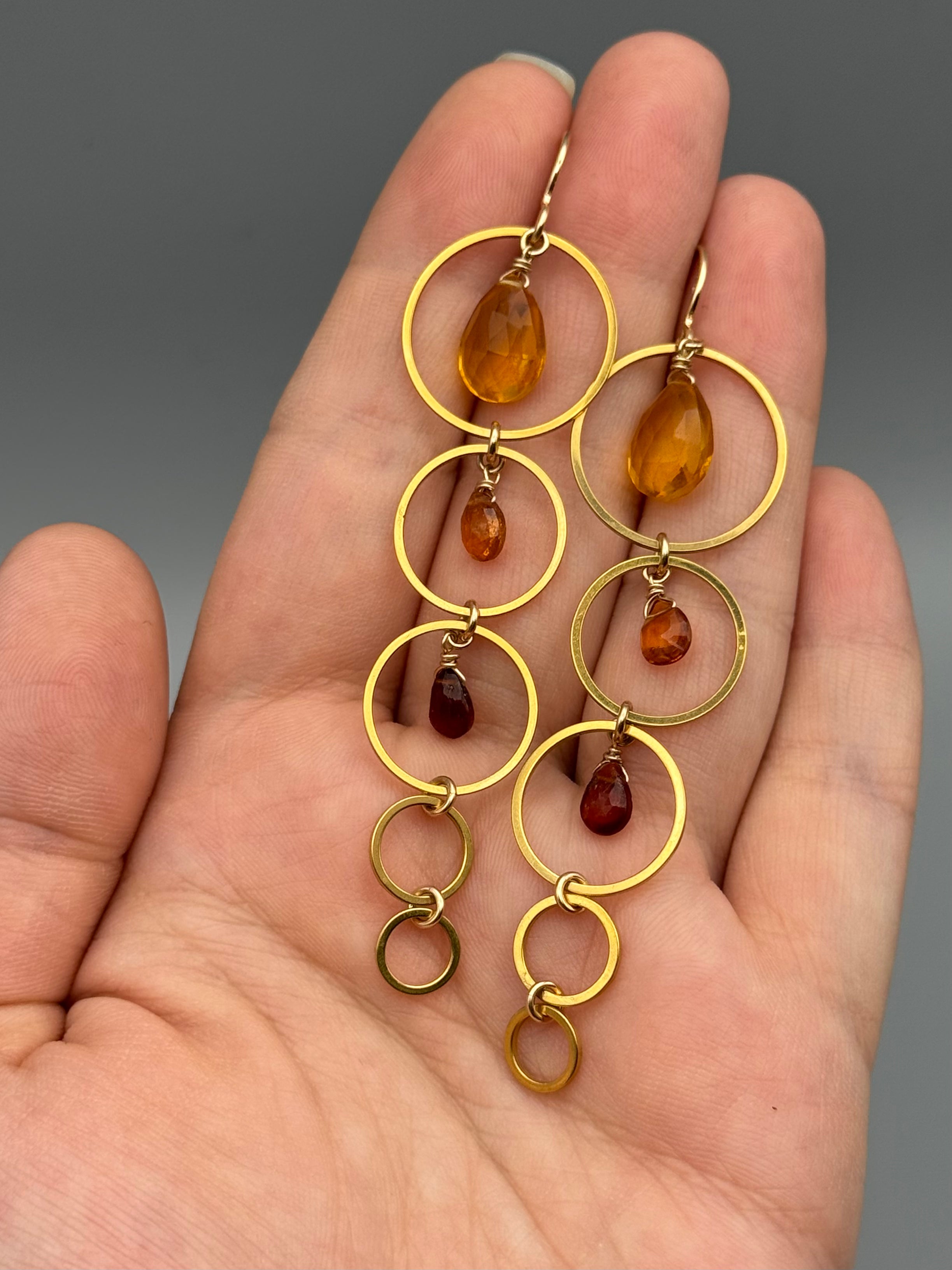 •10 OF CUPS• citrine + hessonite garnet gold earrings