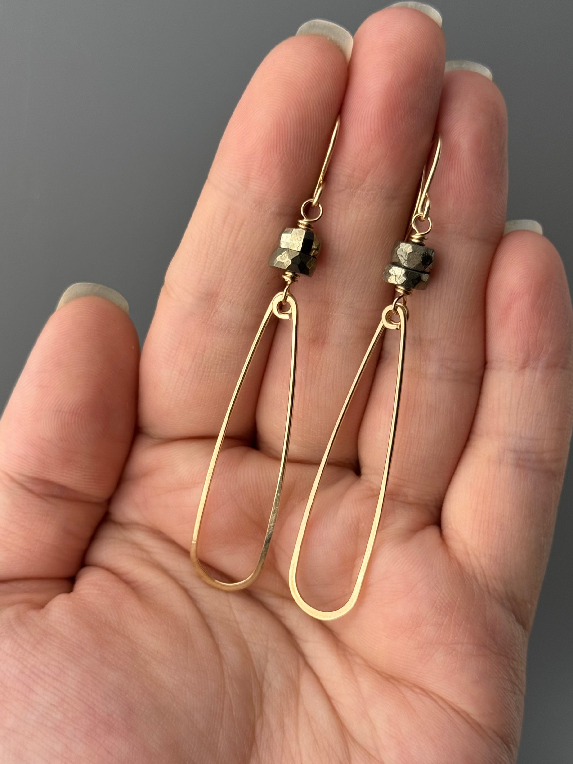 •STACKED TEARDROP• pyrite + gold dangle earrings