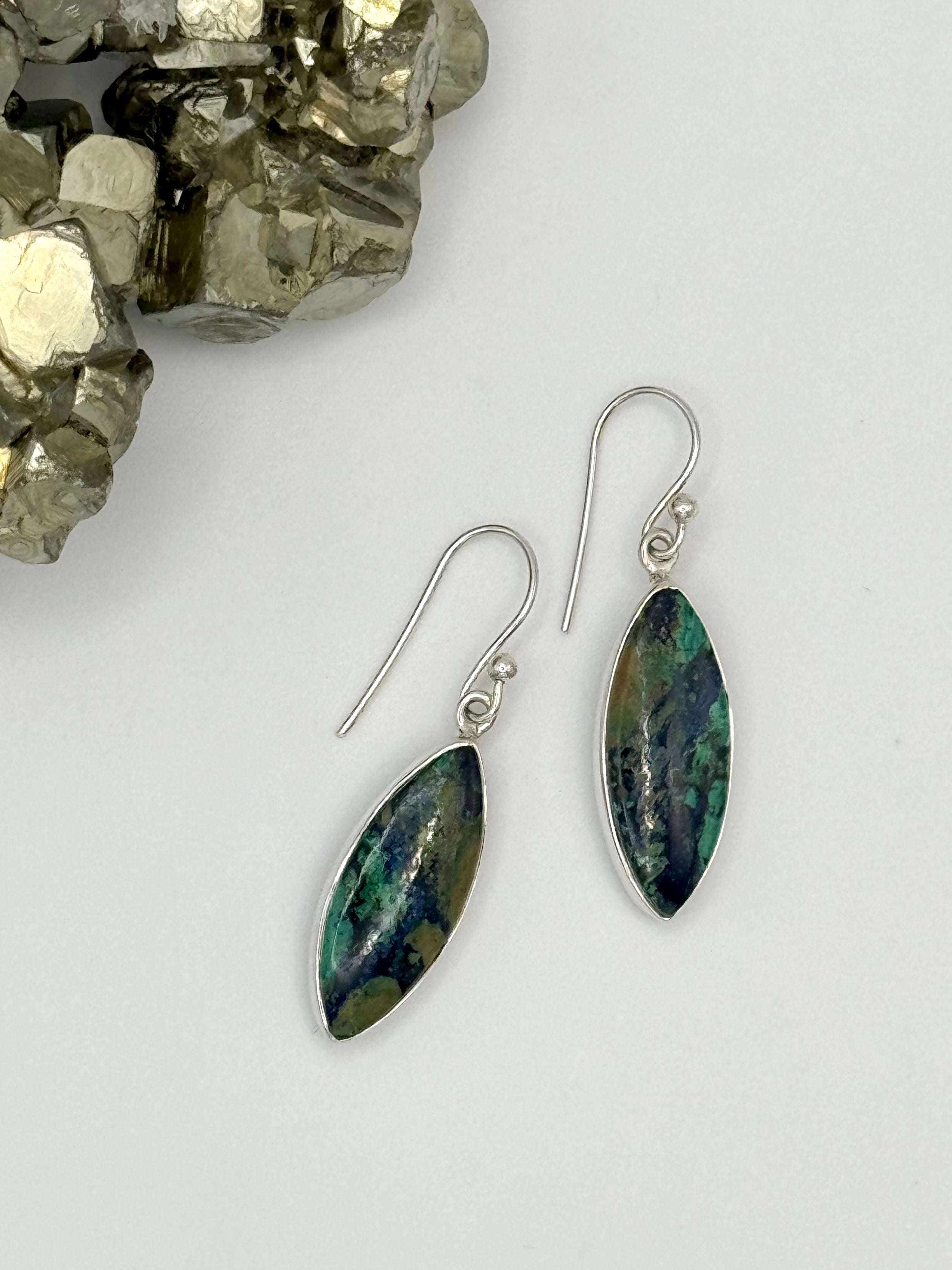 •AZURITE MALACHITE MARQUISE• silver dangle earrings