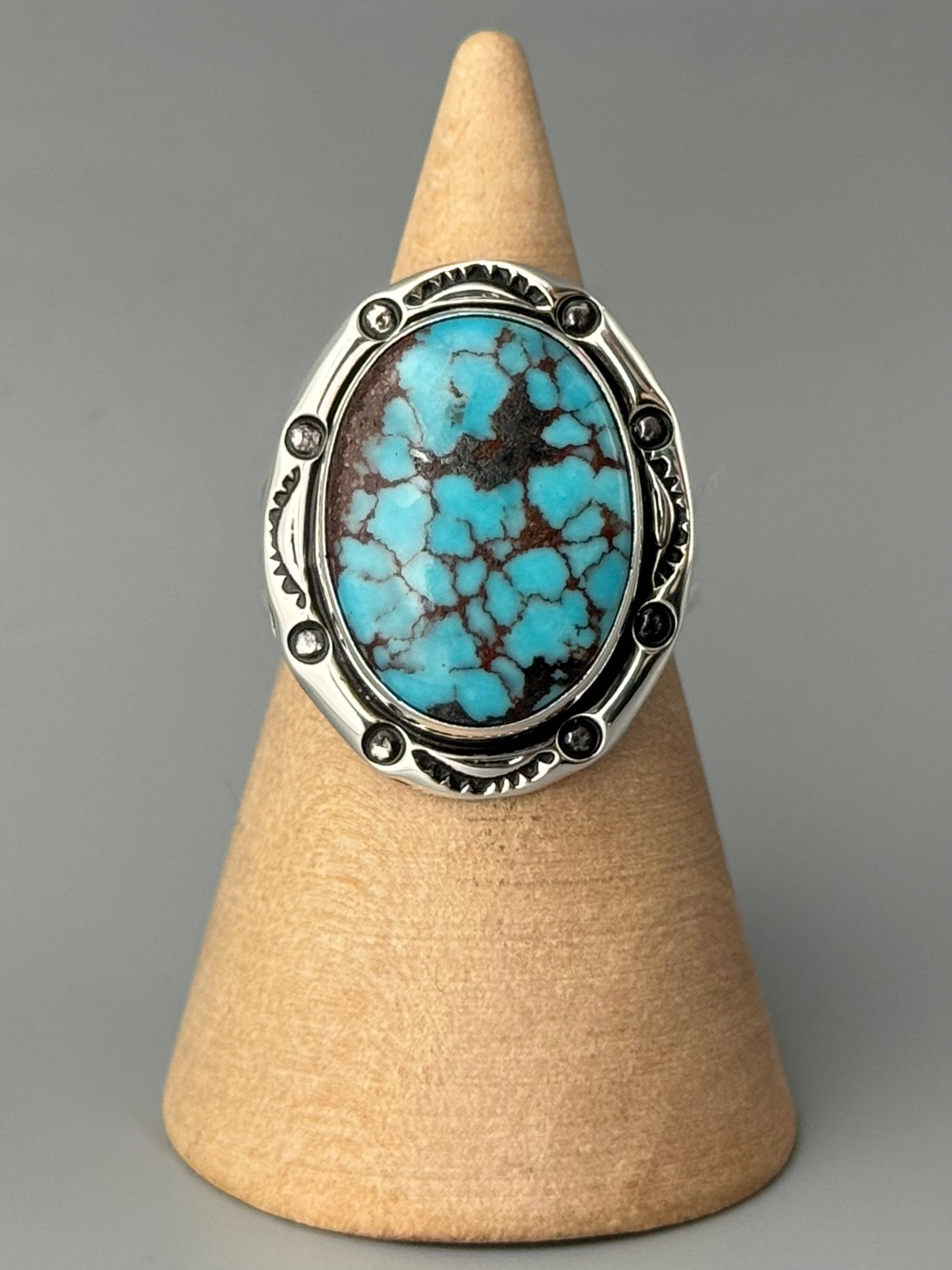 •EGYPTIAN TURQUOISE - SHÁ• Navajo silver ring (size 8)