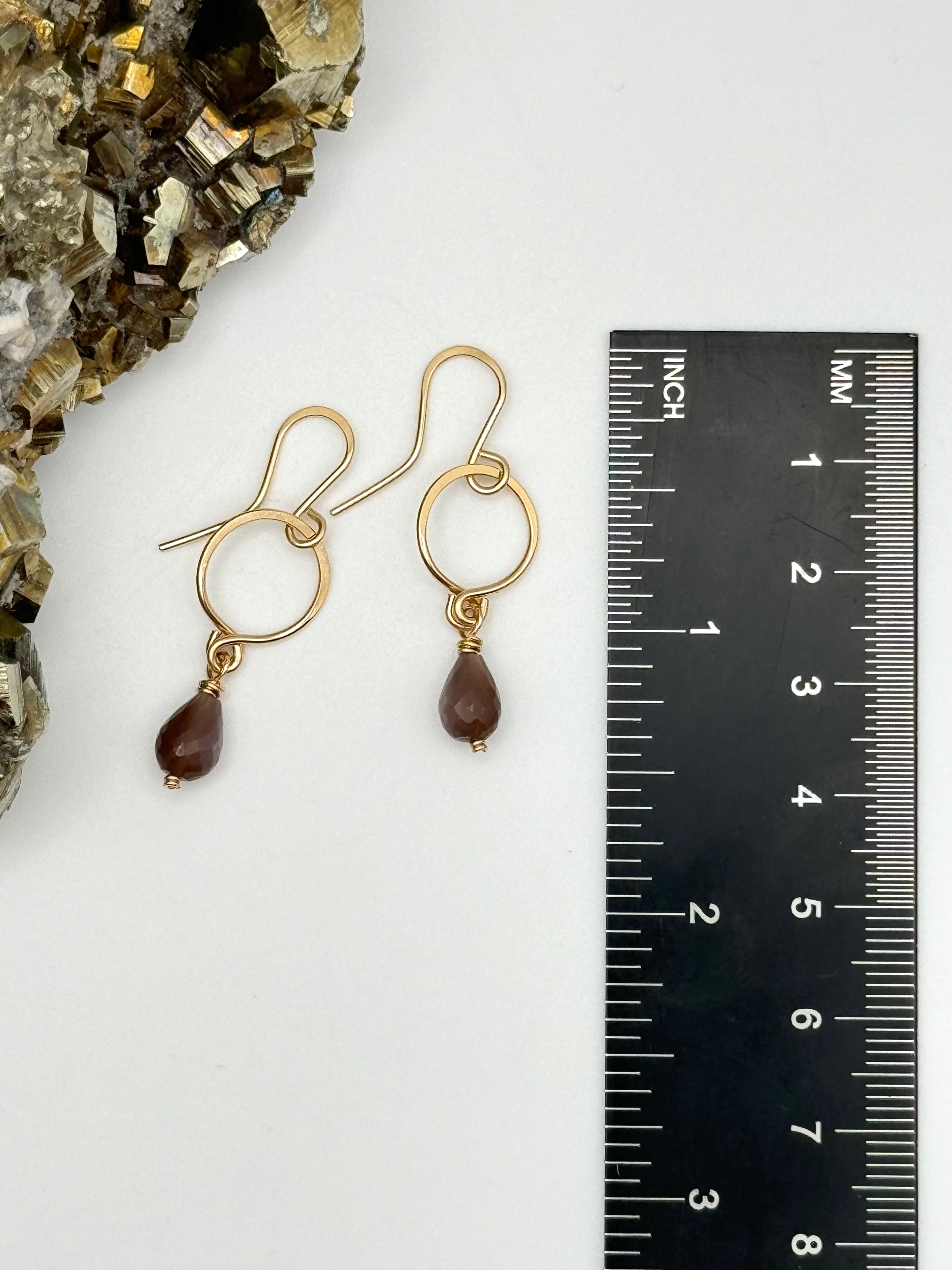 •DROPLET• chocolate moonstone + gold dangle earrings