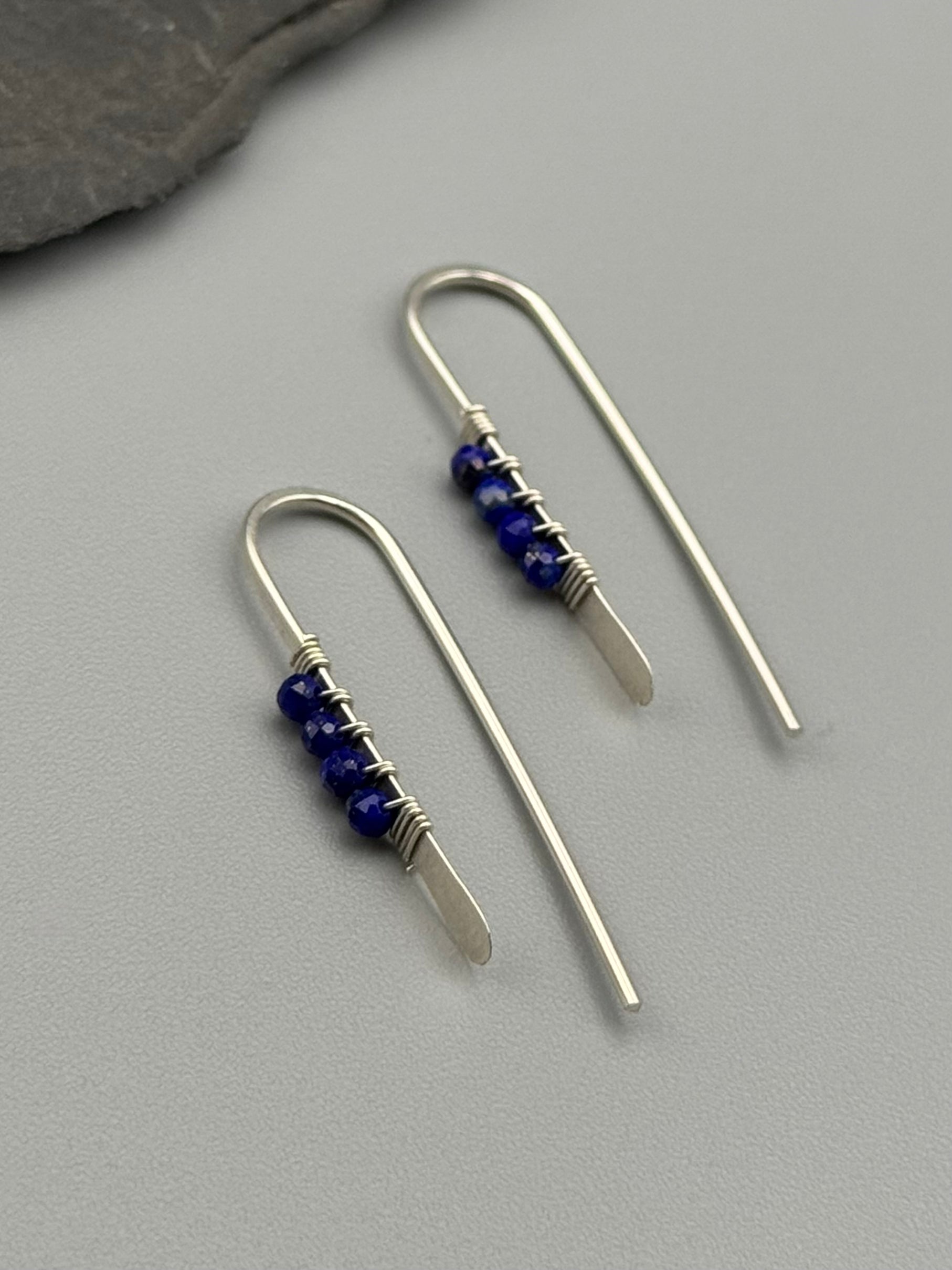 •PETITE THREADER• lapis lazuli + silver earrings