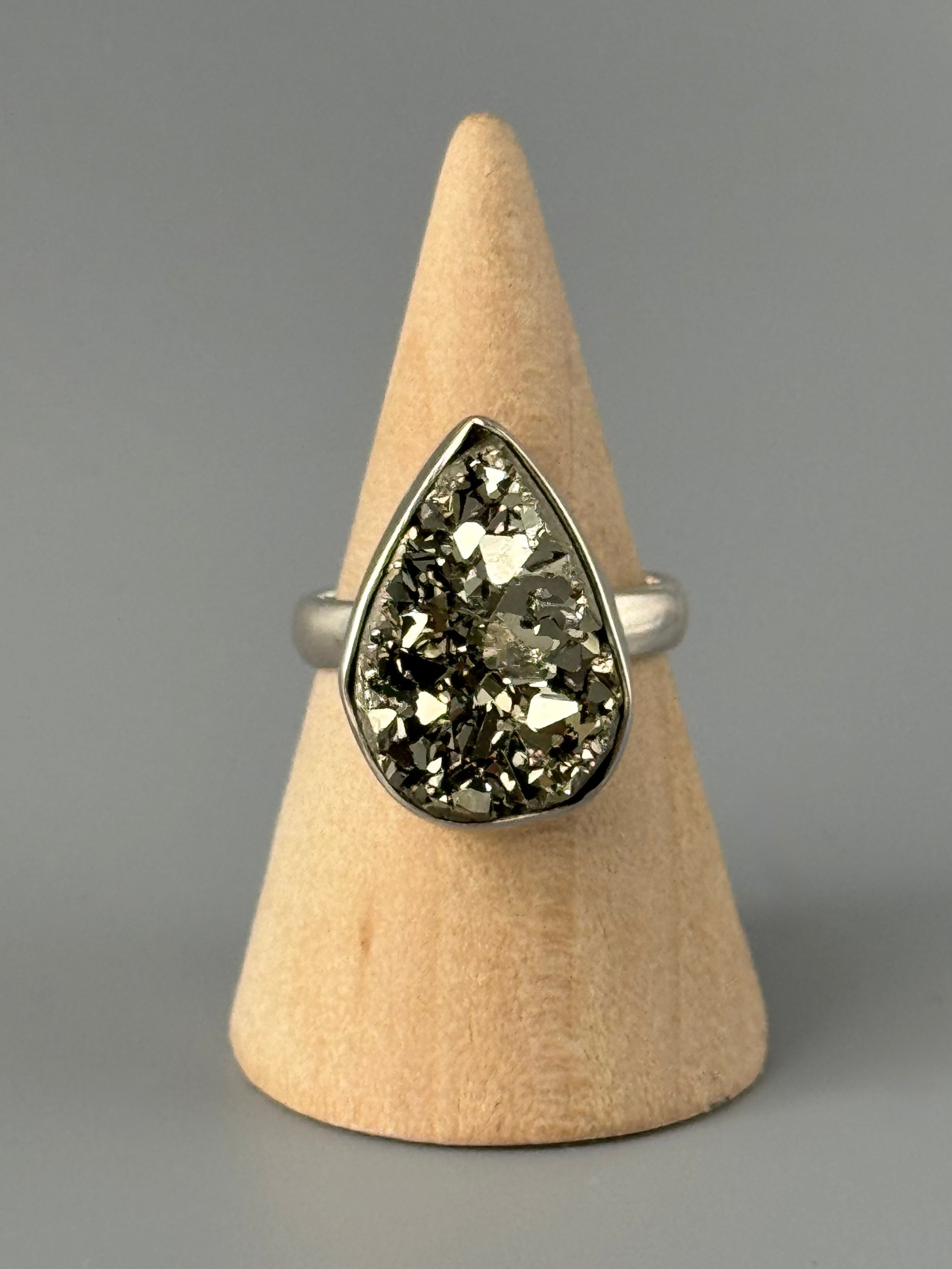 •PYRITE - TEARDROP - 2• silver ring (size 9)