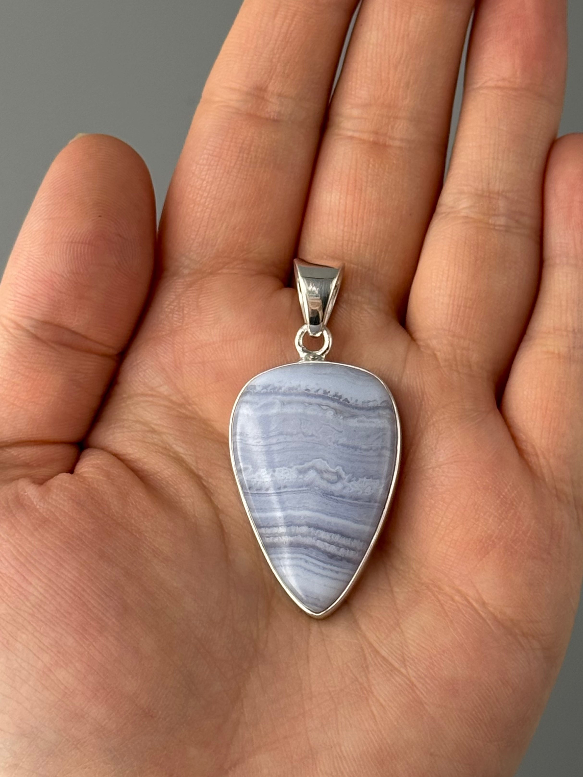 •BLUE LACE AGATE - SPEAR TEAR• sterling silver pendant