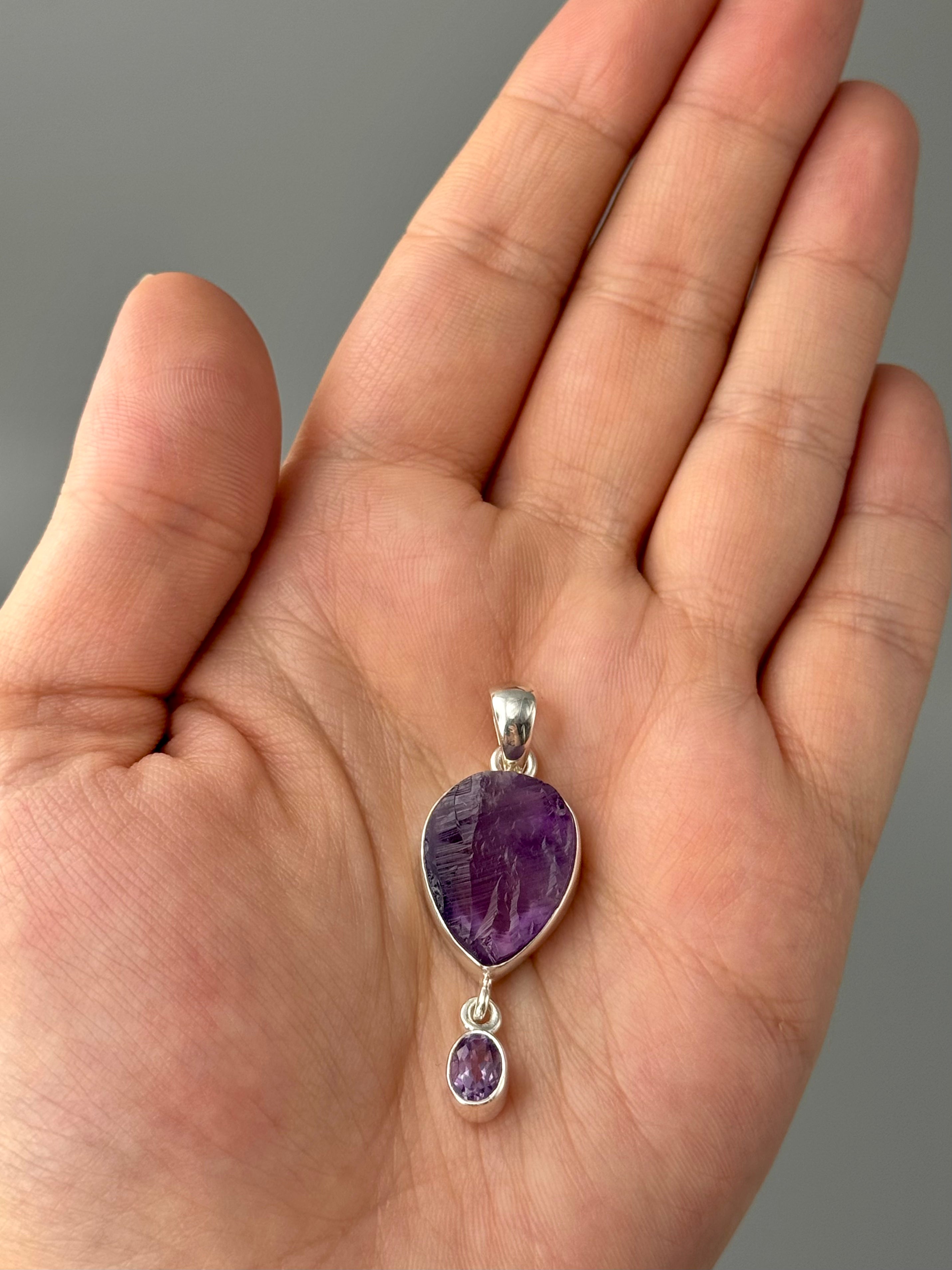 •AMETHYST DROP - 2• sterling silver pendant