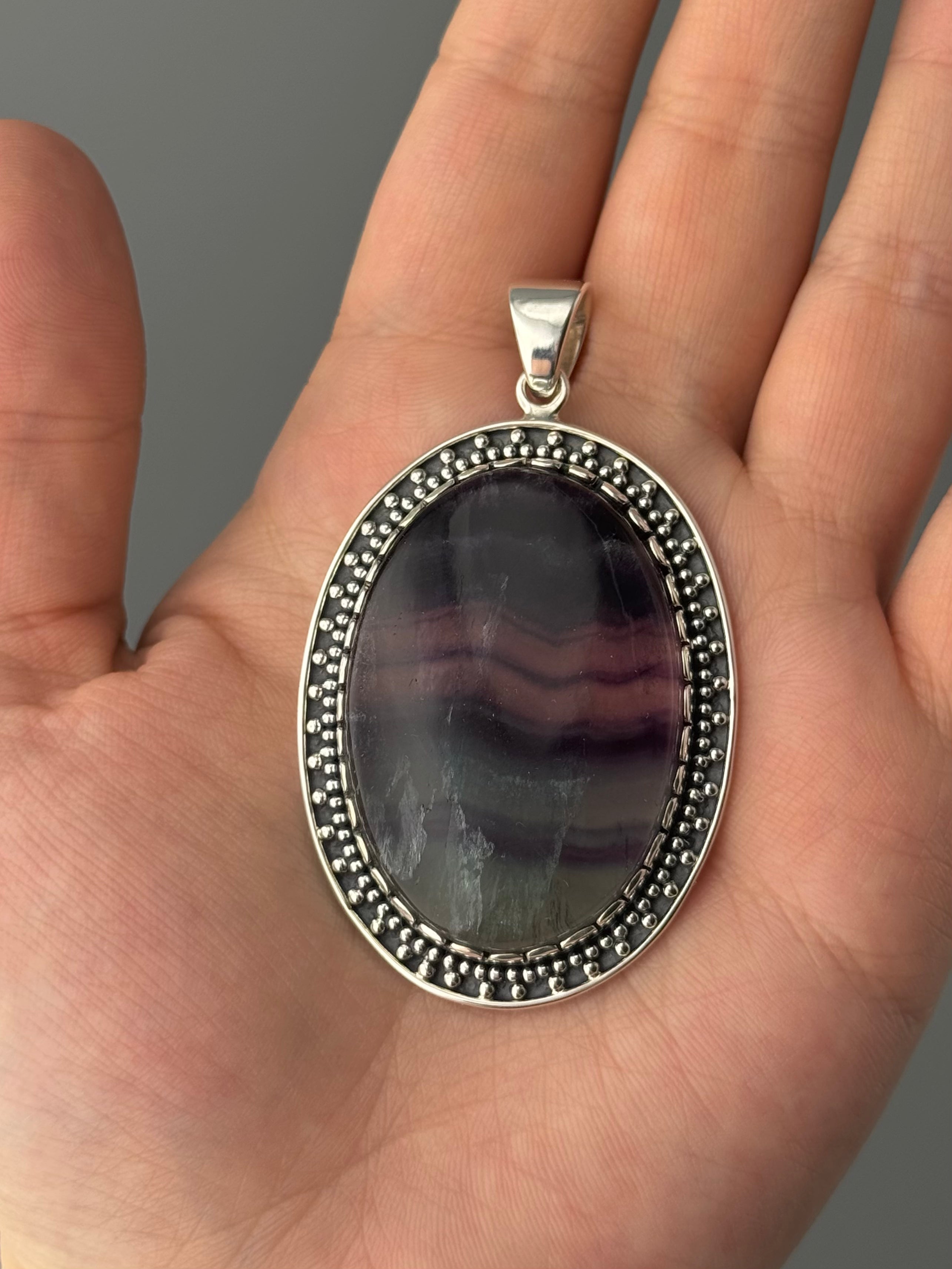 •FLUORITE OVAL - LOOKING GLASS• sterling silver pendant
