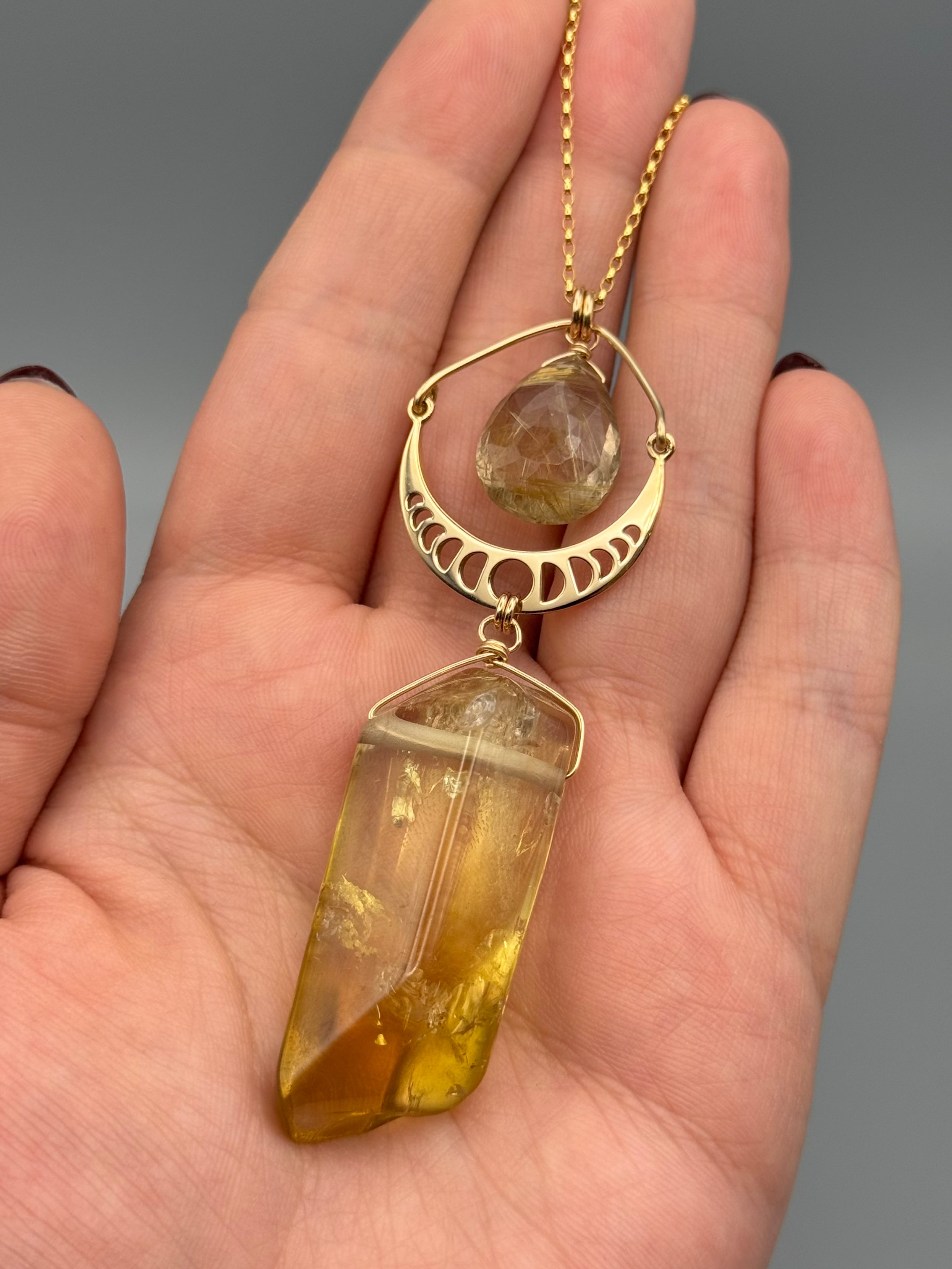 •NYX• rutilated quartz + brazilian quartz gold necklace (16"-18" long)