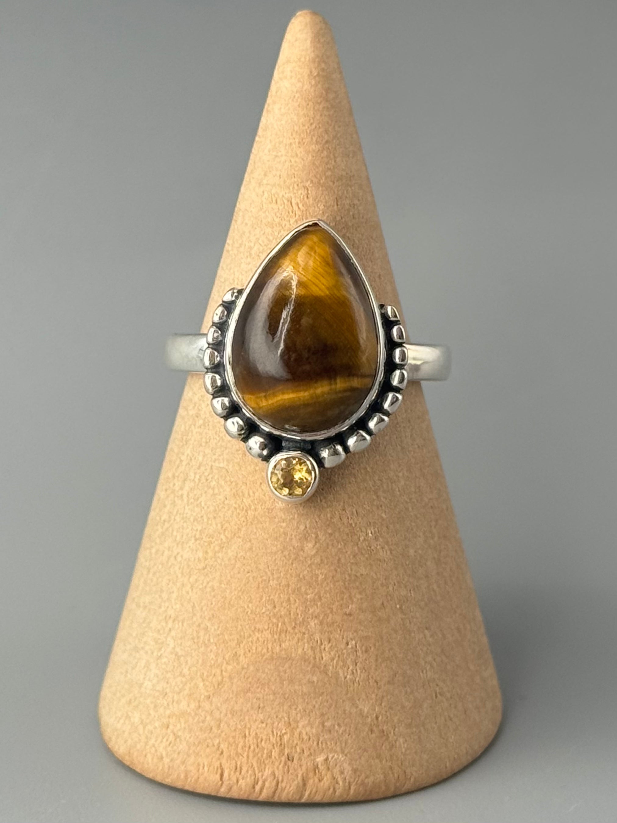 •TIGER EYE + CITRINE - LAURELS• sterling silver ring (various sizes)
