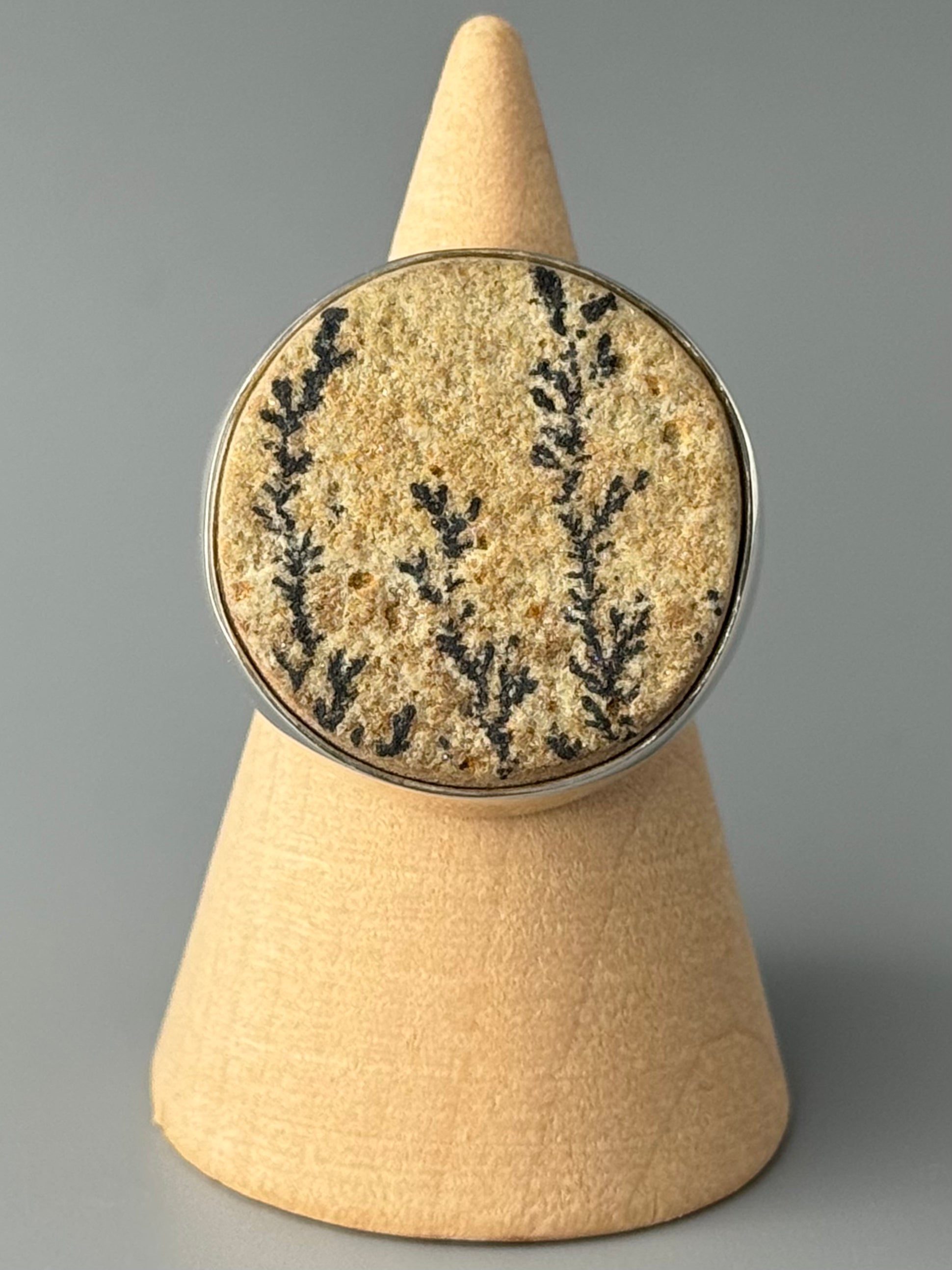 •DENDRITIC SANDSTONE - ROUND• simple bezel silver ring (size 6.75)