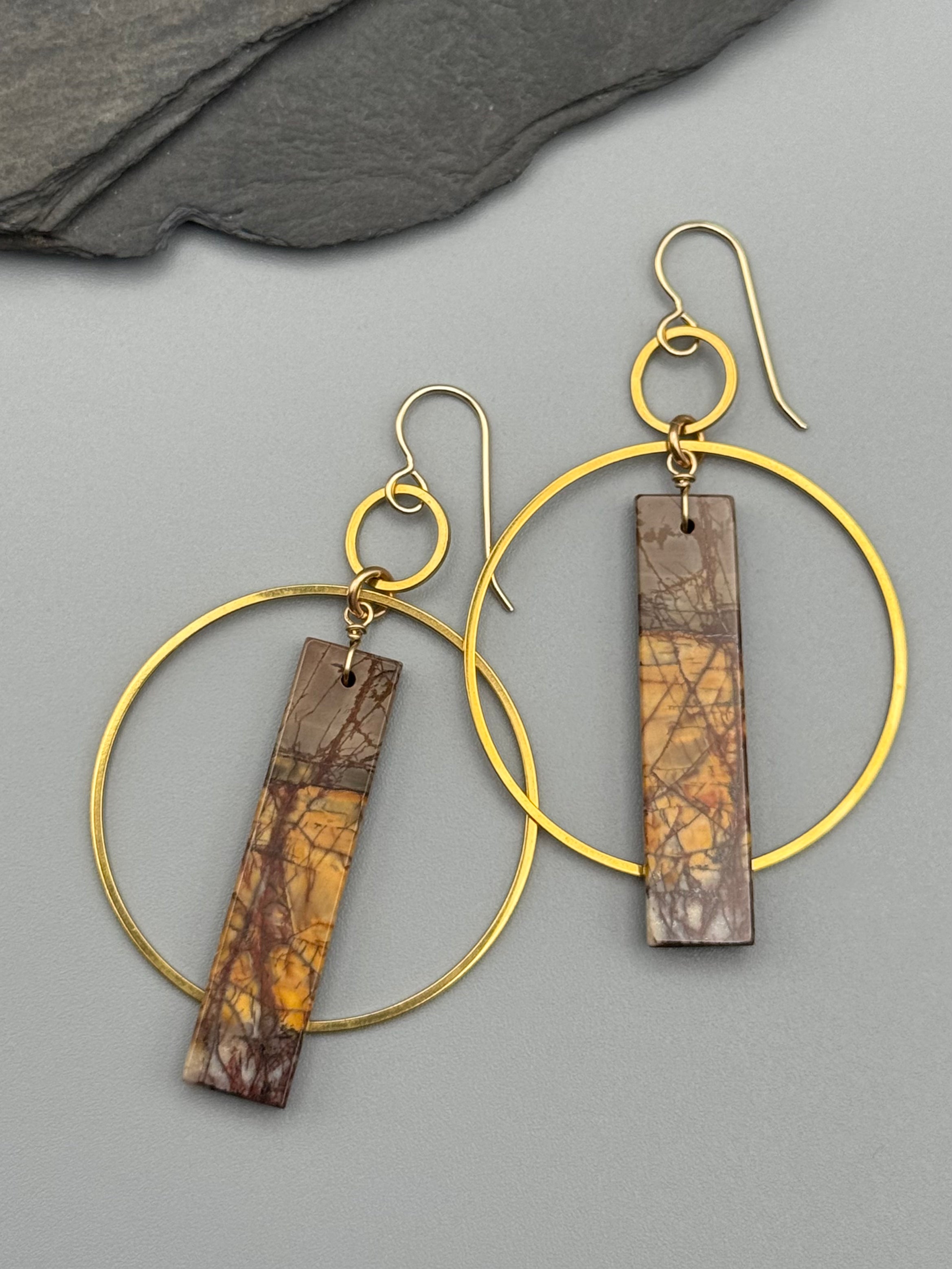 •EQUA-ORBIT• red creek jasper + gold earrings