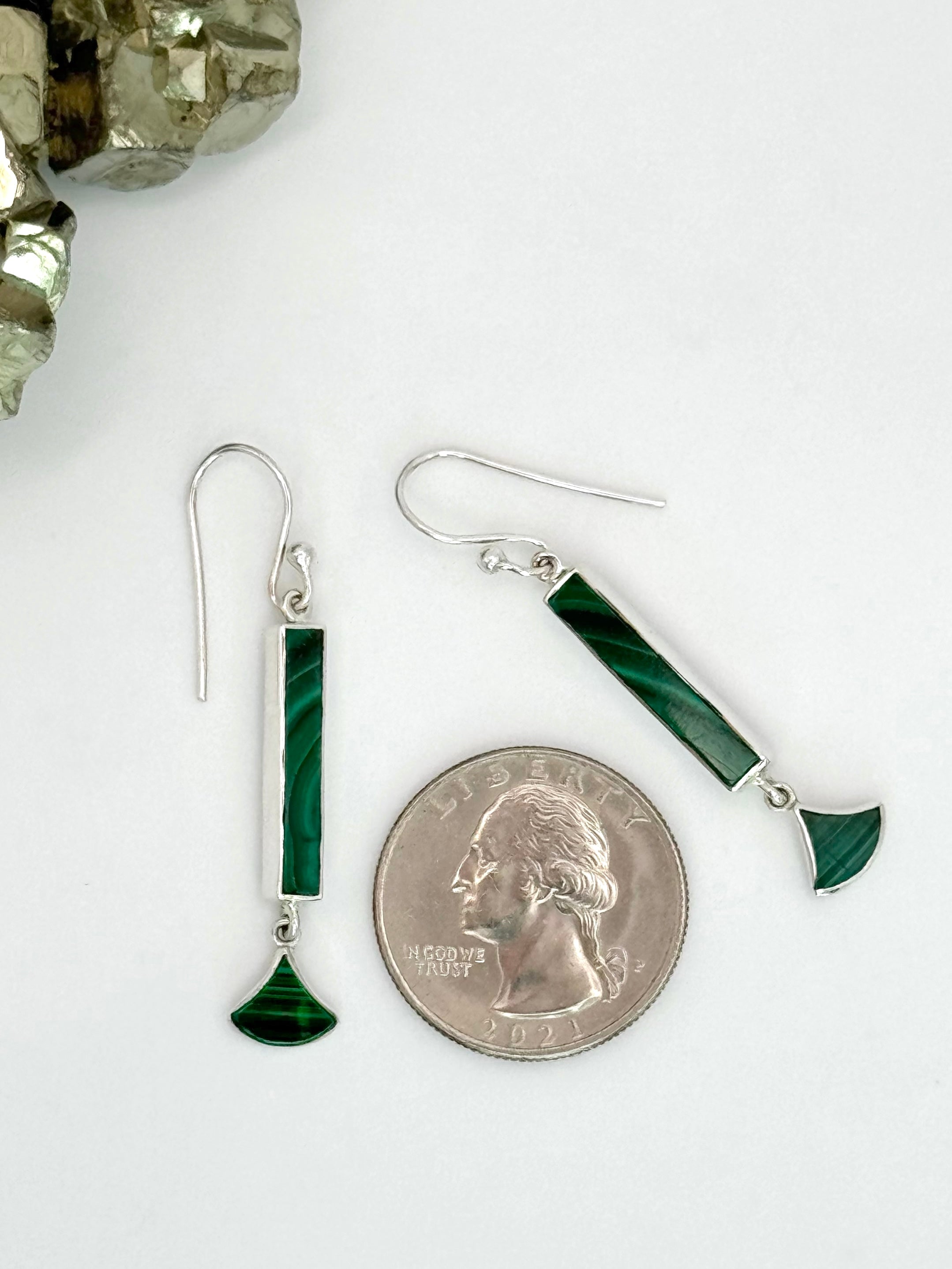 •MALACHITE STICK DROP• silver dangle earrings