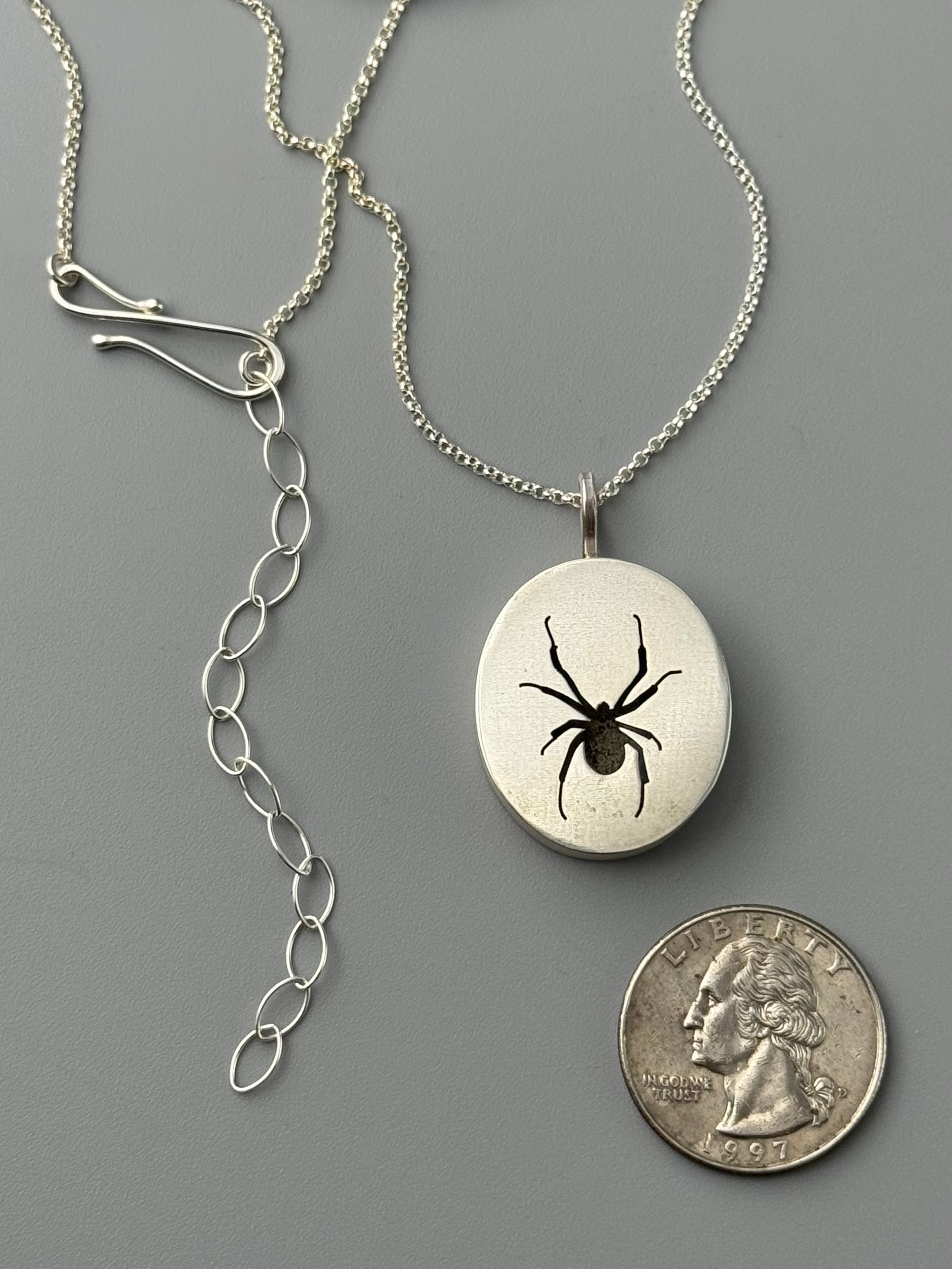 •WIDOW - MEDIUM• silver spider shadowbox necklace (18" - 21" long)