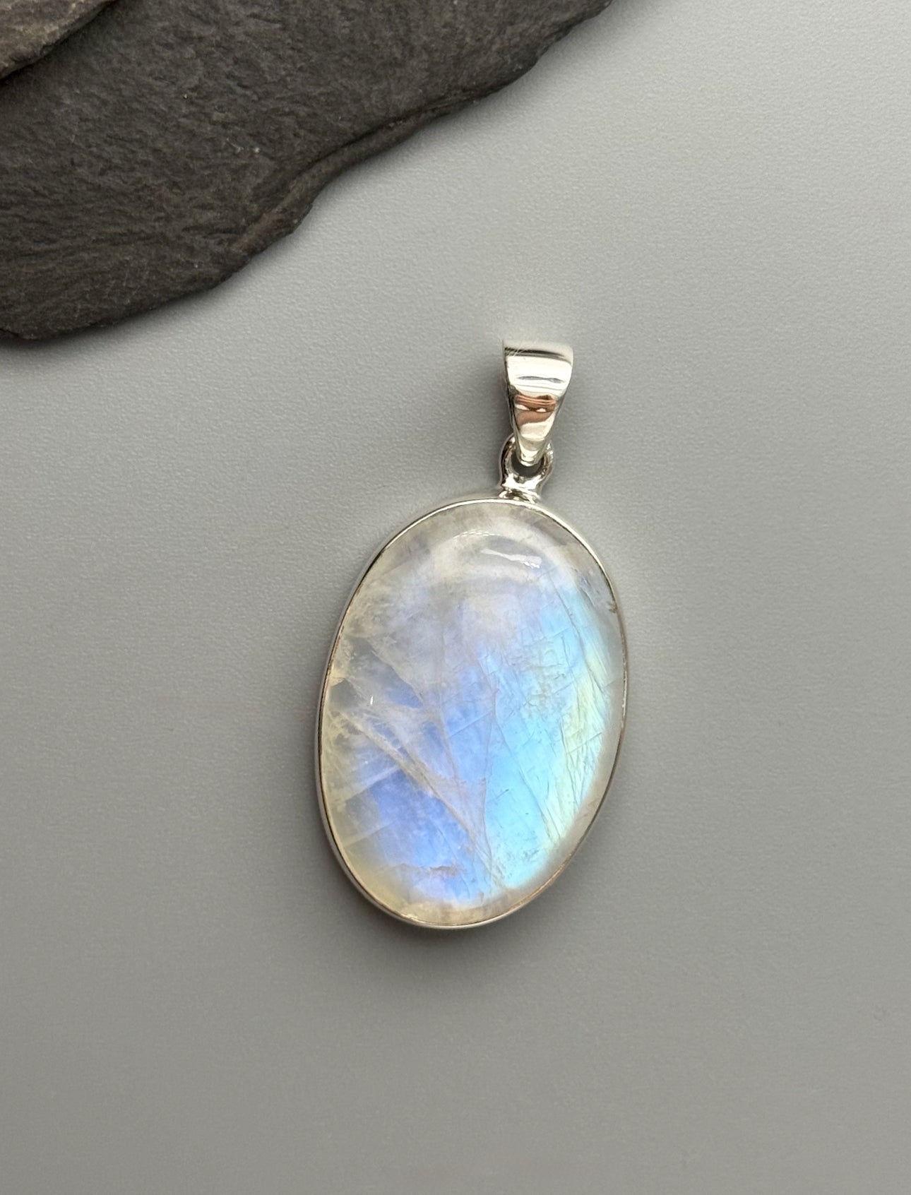 •RAINBOW MOONSTONE OVAL - 1• sterling silver pendant