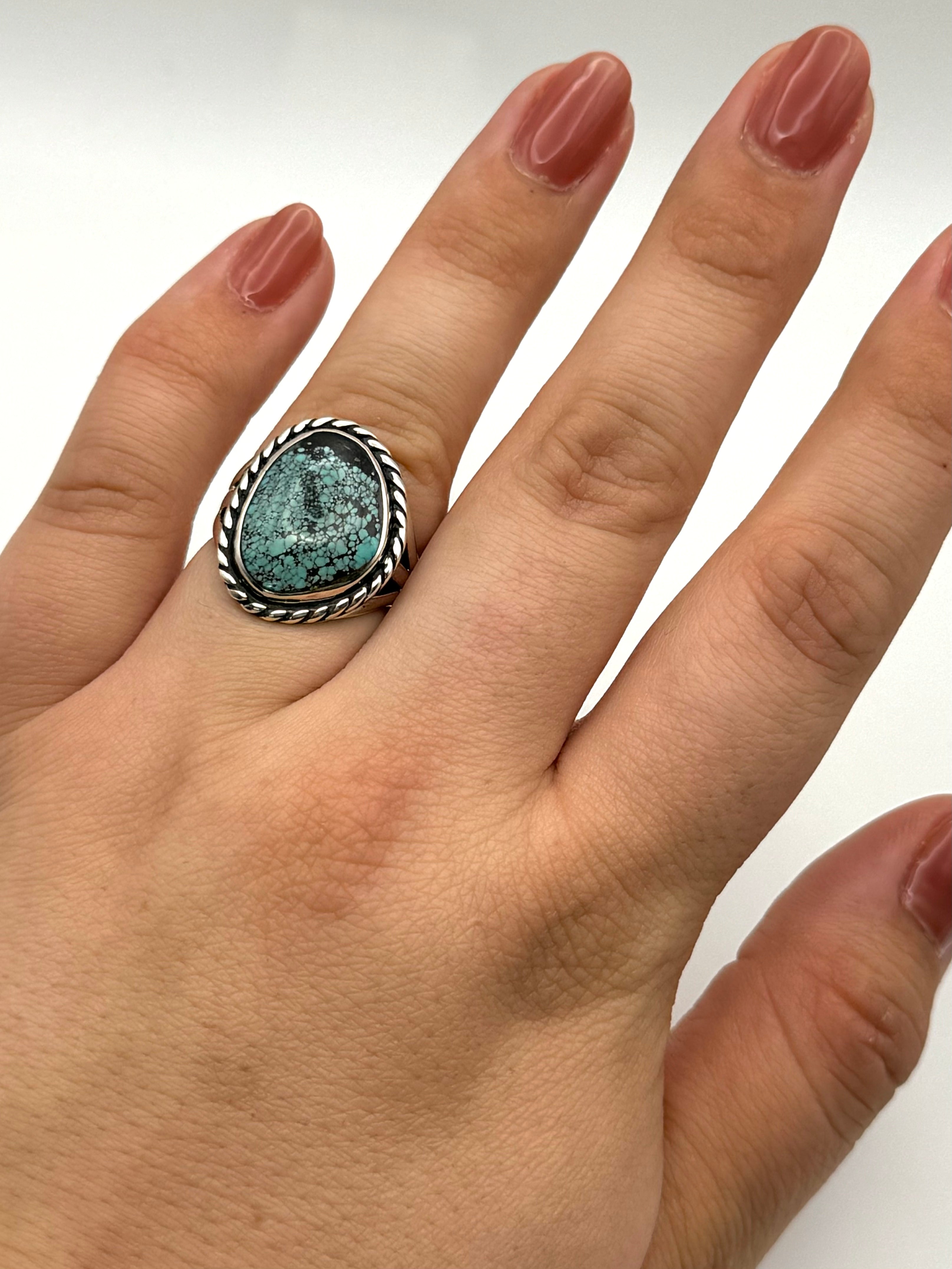 •CHINESE TURQUOISE• Navajo silver ring (size 7.25)