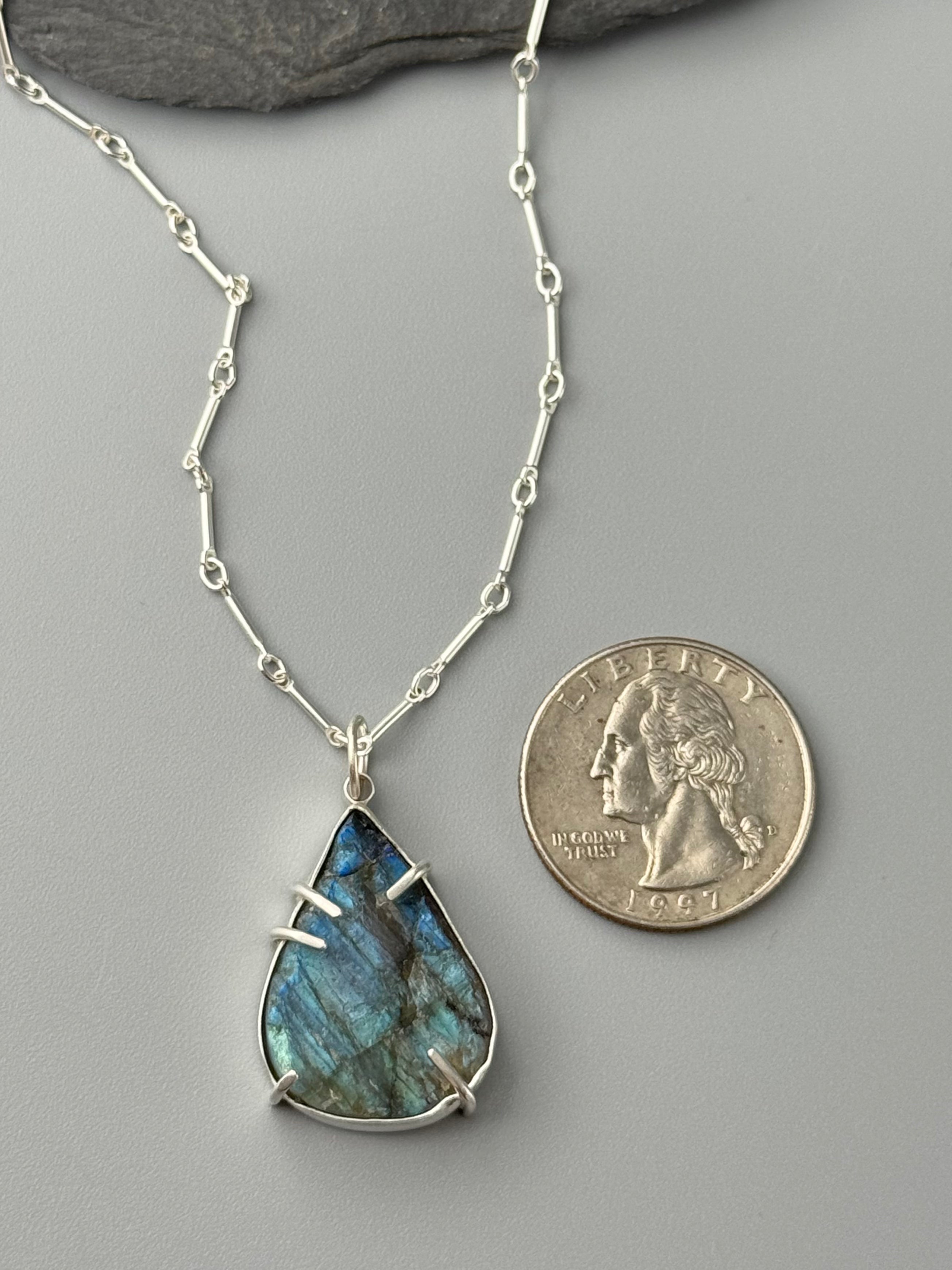 •NOUVEAU• labradorite + silver necklace (26" - 29" long)