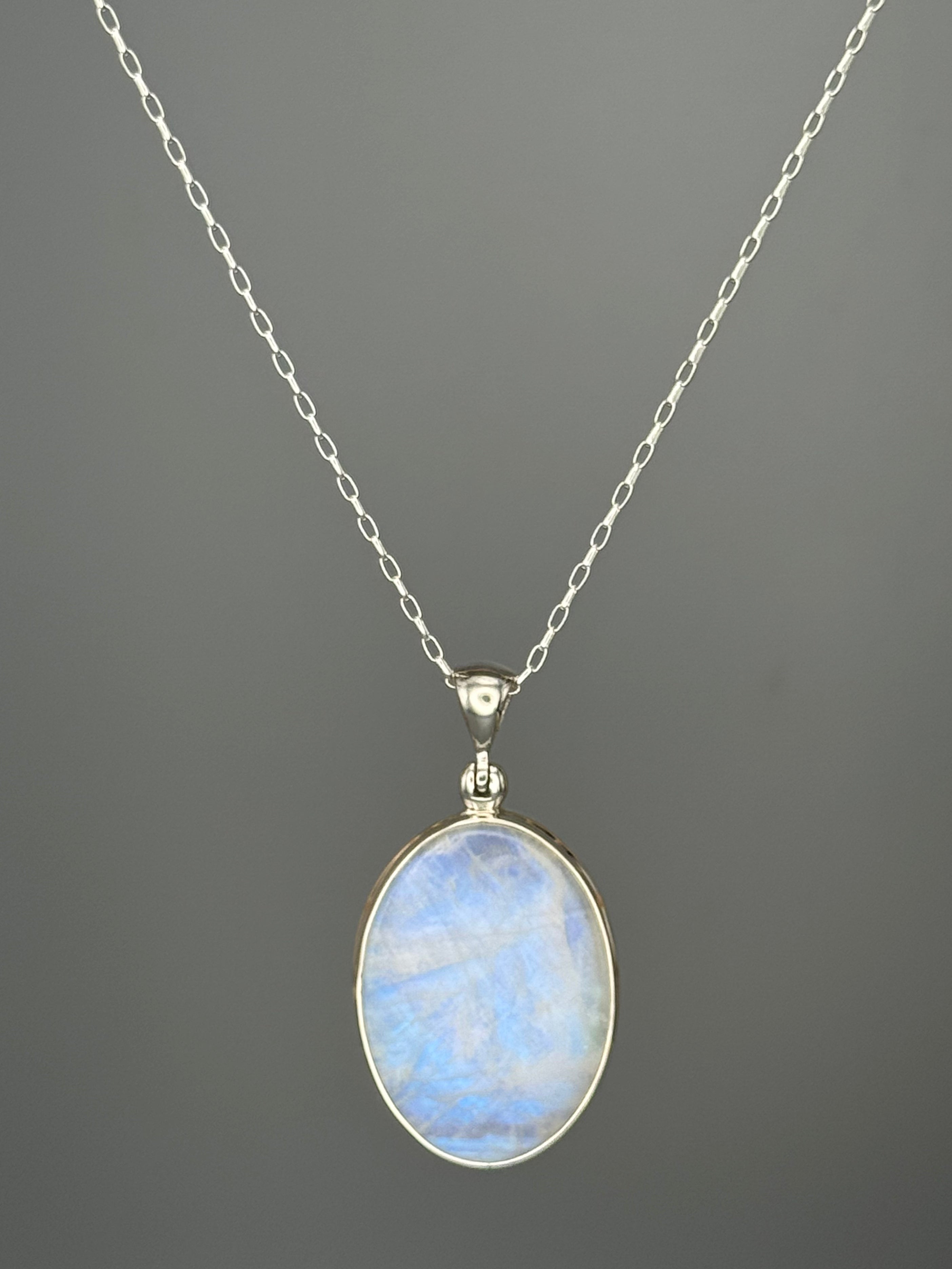•RAINBOW MOONSTONE OVAL - 3• sterling silver pendant
