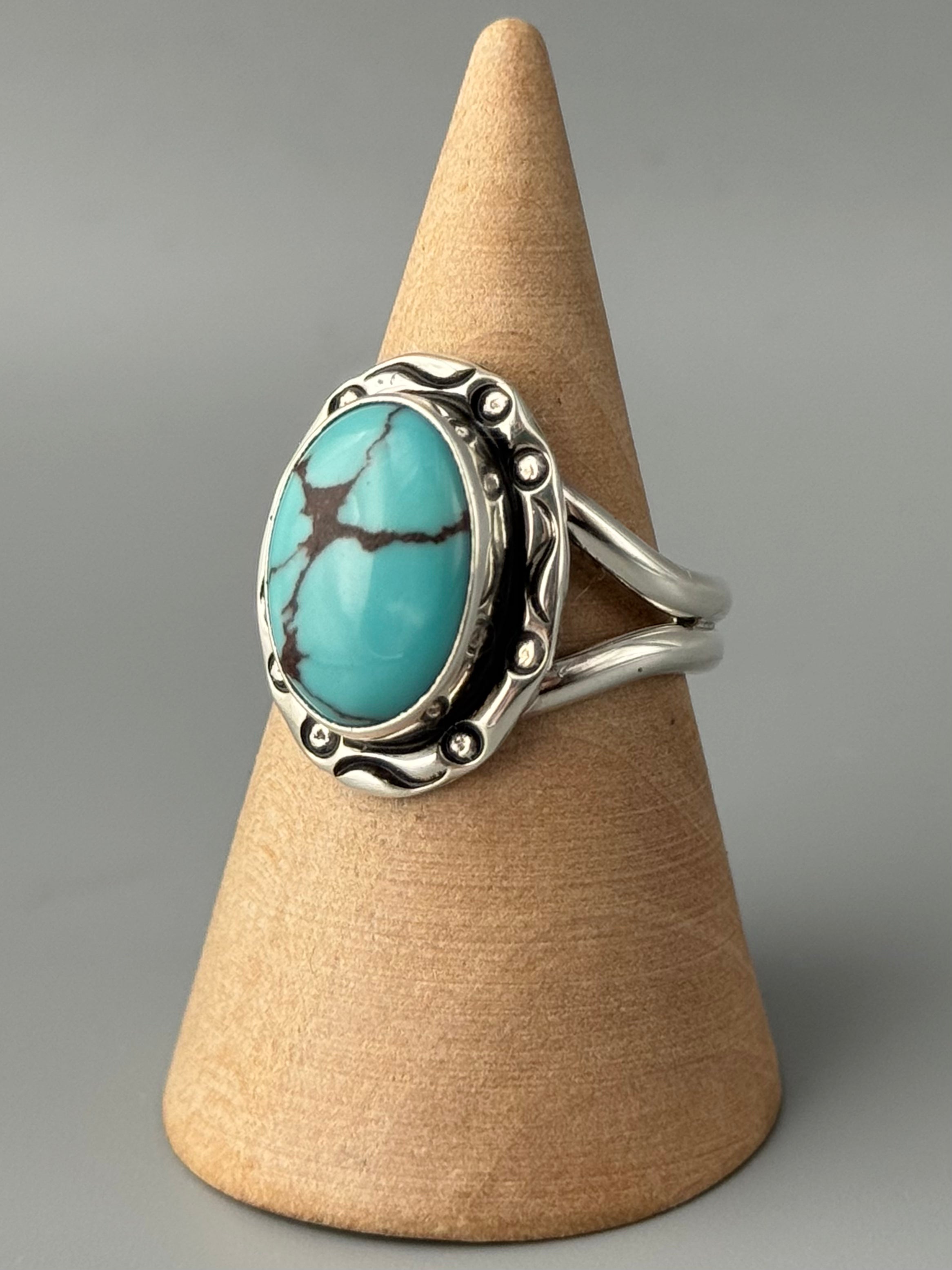 •EGYPTIAN TURQUOISE - SMUDGE• Navajo silver ring (size 9)