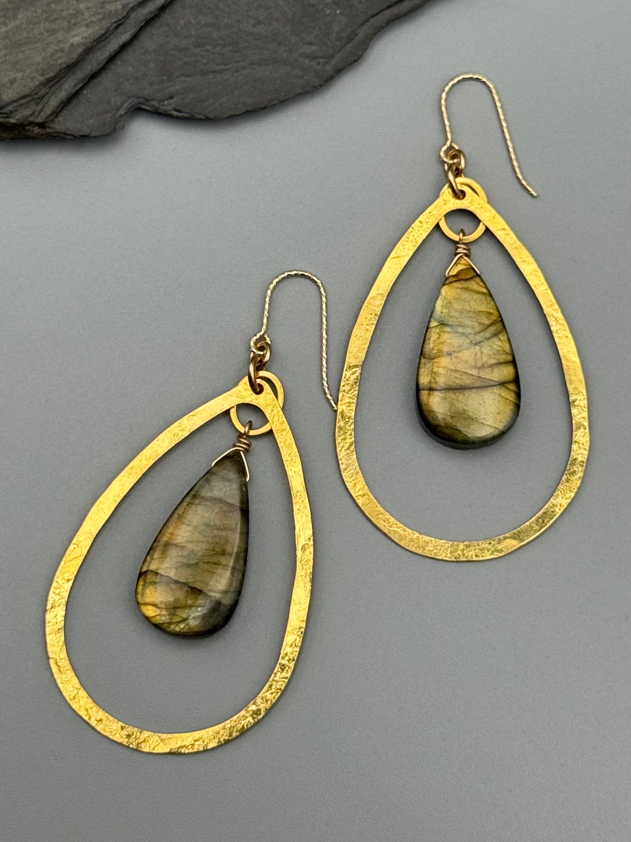 •DRIP DROP• golden labradorite + gold earrings