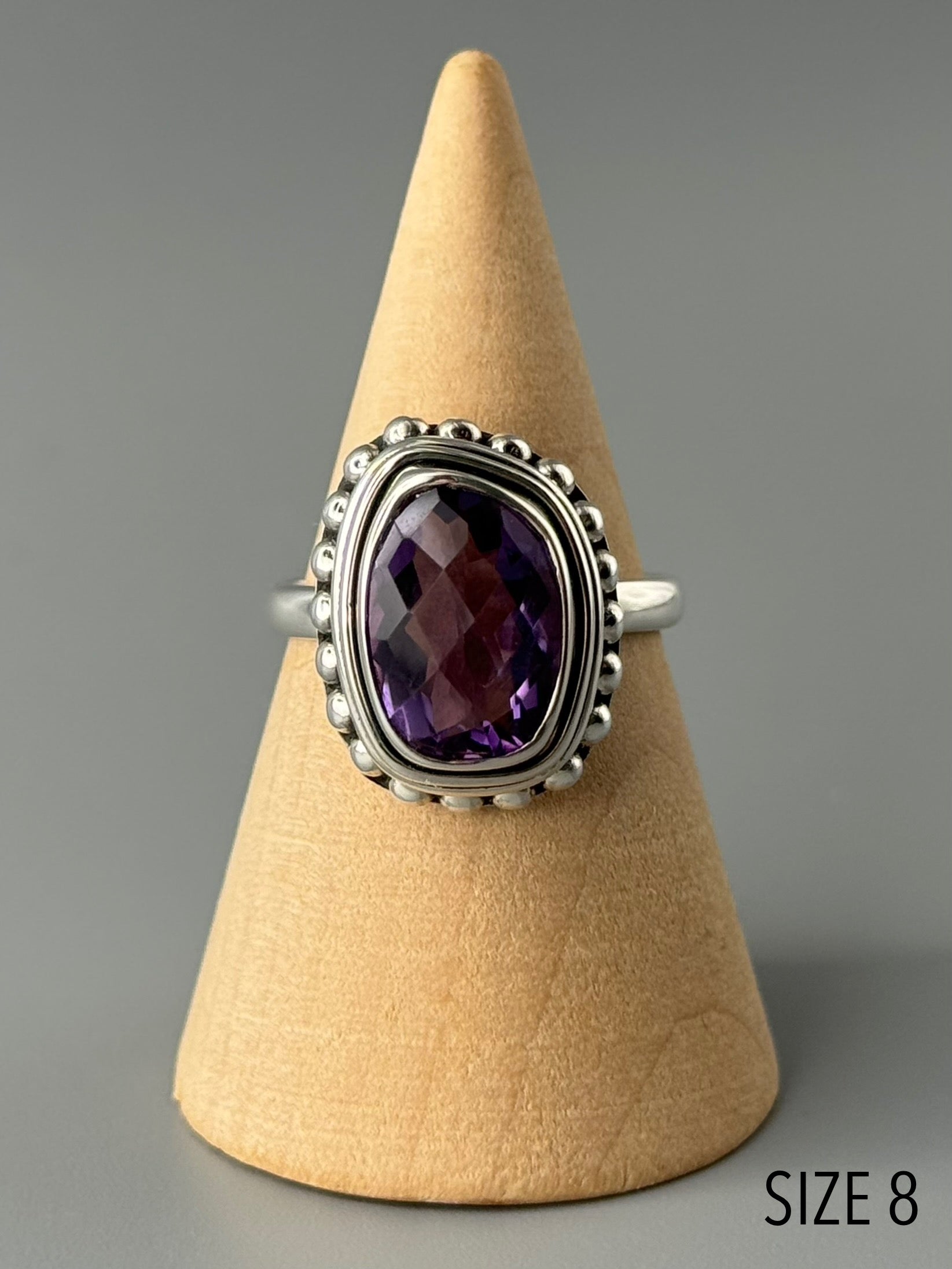 •AMETHYST - FREEFORM• beaded bezel silver ring (various sizes)