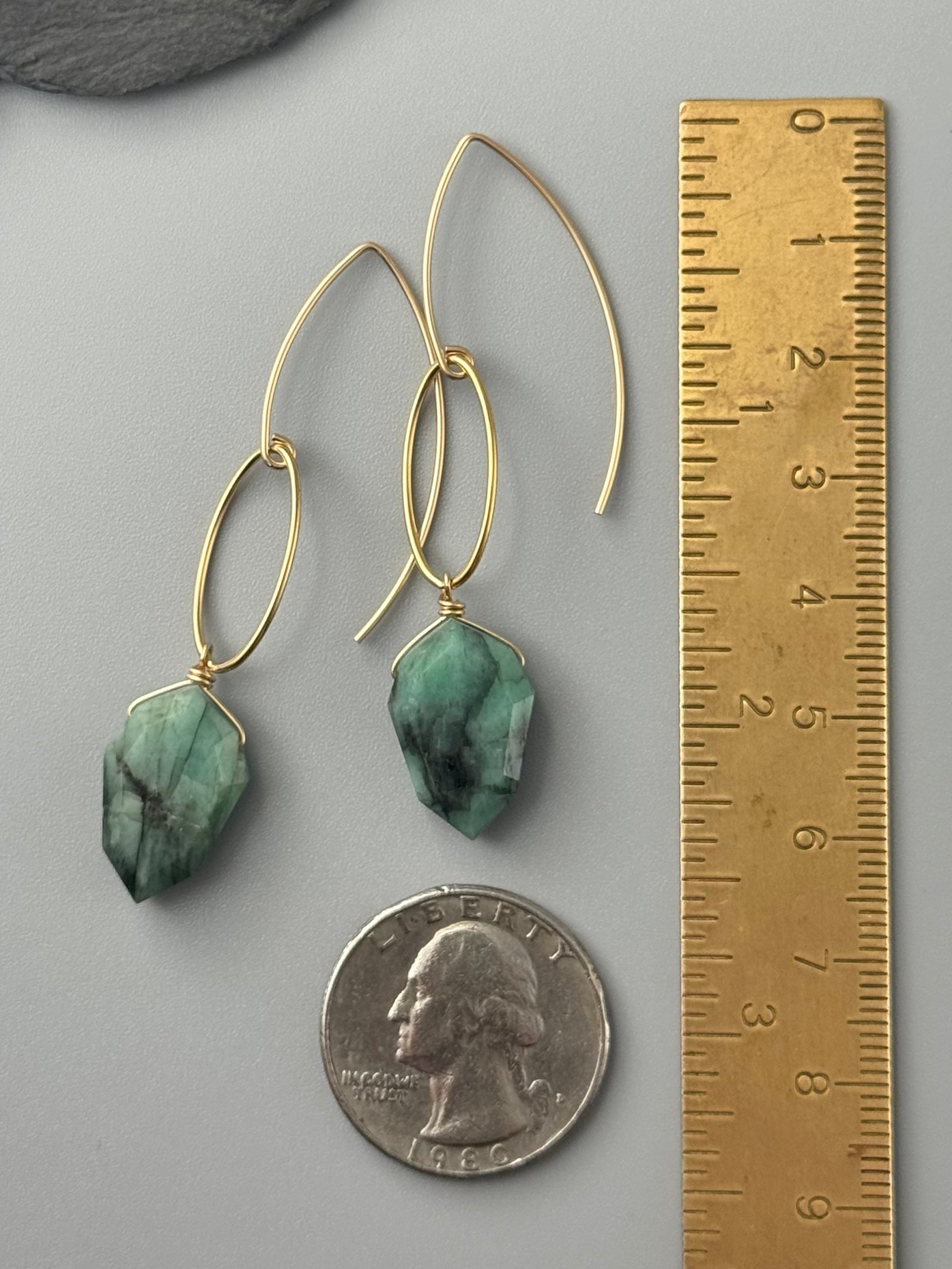 •IO• emerald + gold earrings