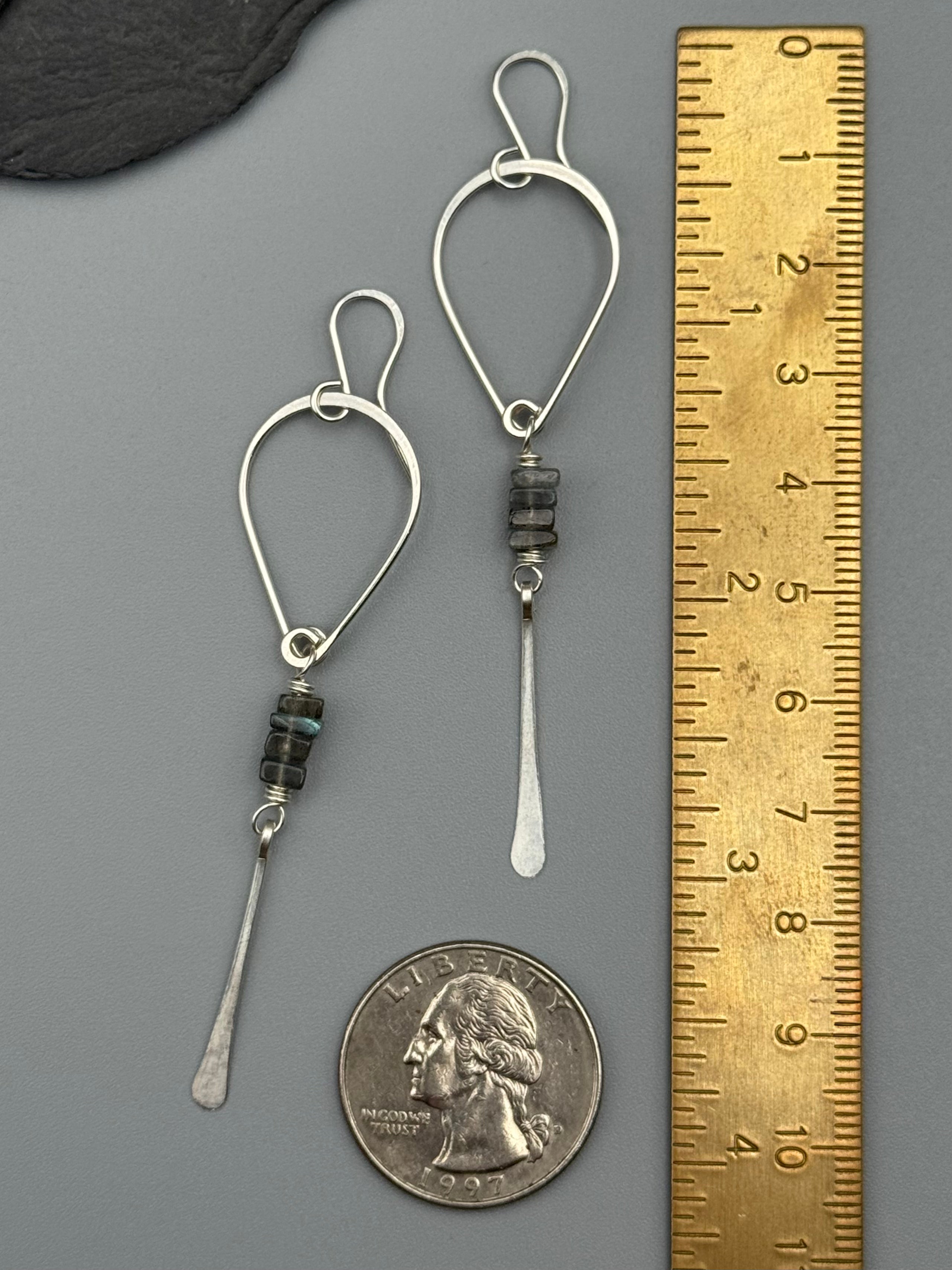 •TEARDROP STACK• labradorite + silver dangle earrings