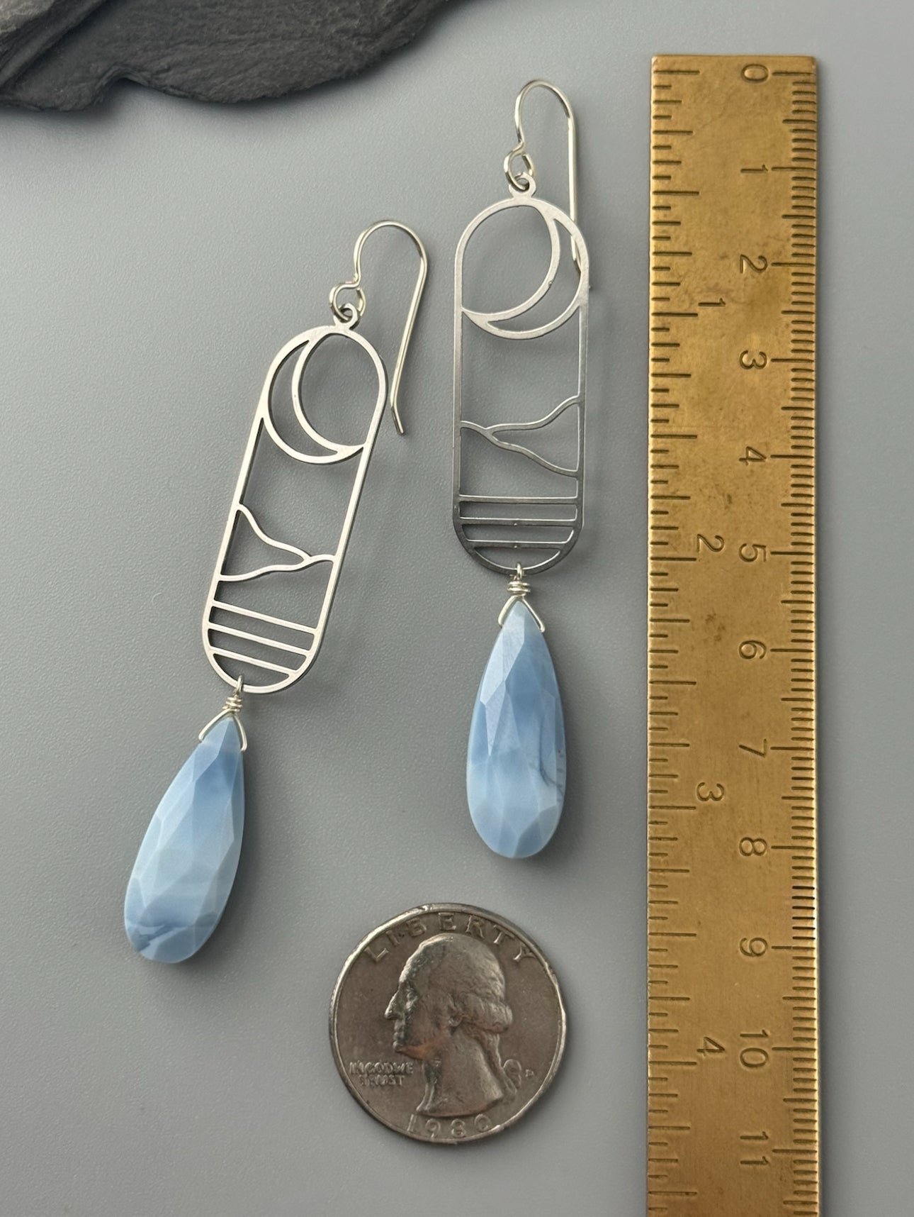 •CRESCENT COVE• blue opal + silver earrings