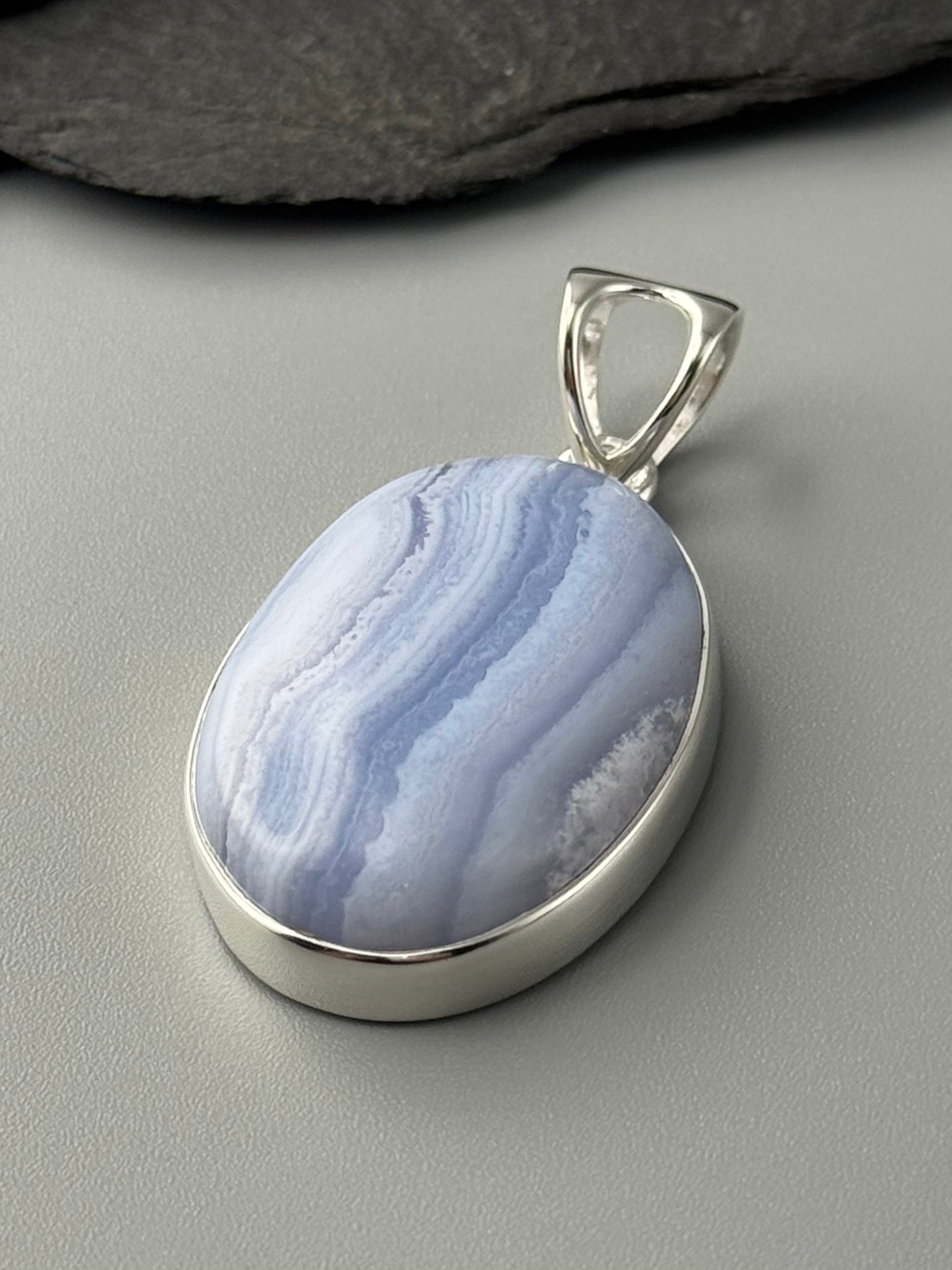 •BLUE LACE AGATE - MEDIUM OVAL• sterling silver pendant