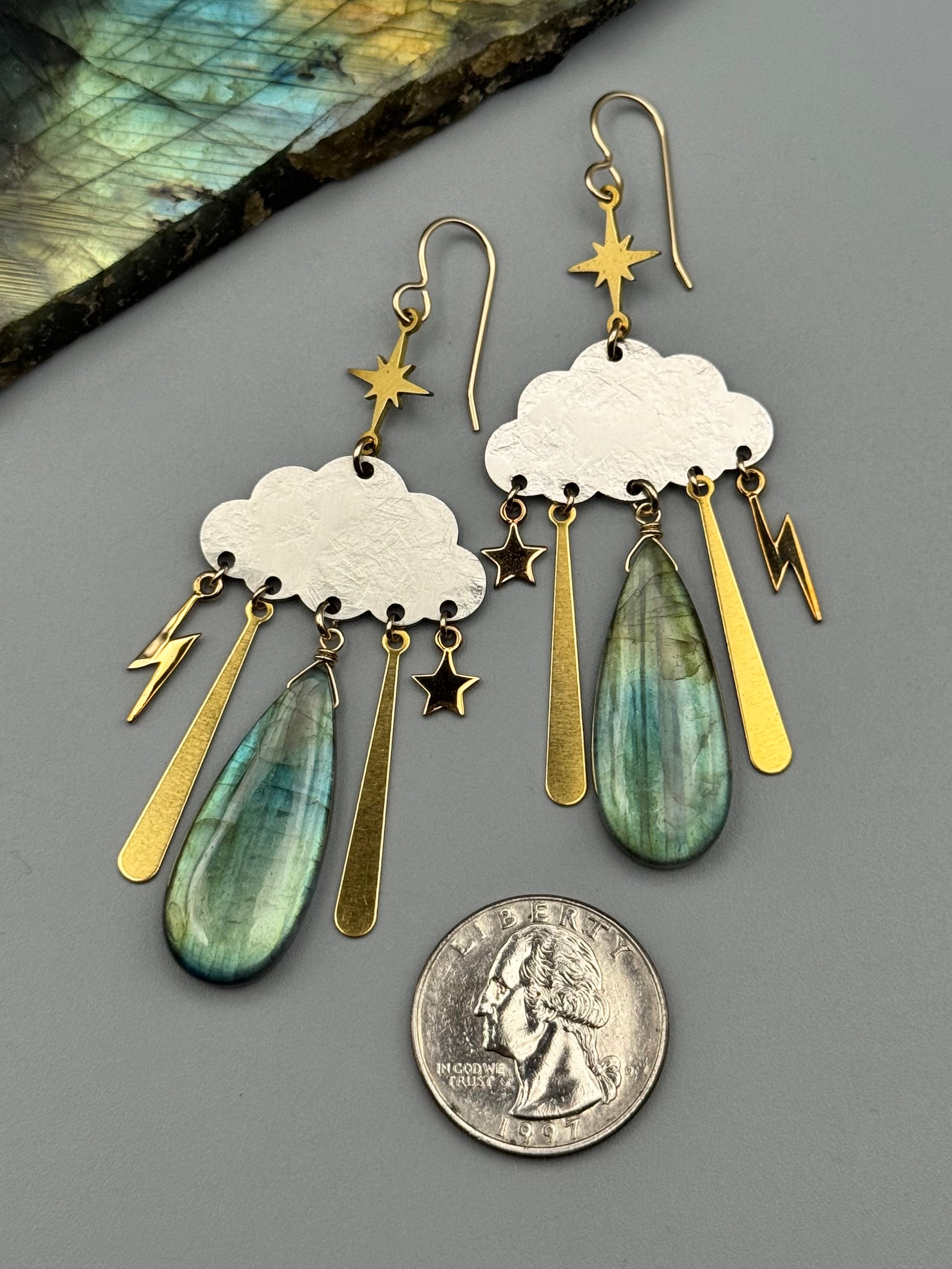 •STORMY• labradorite tear + mixed metal earrings