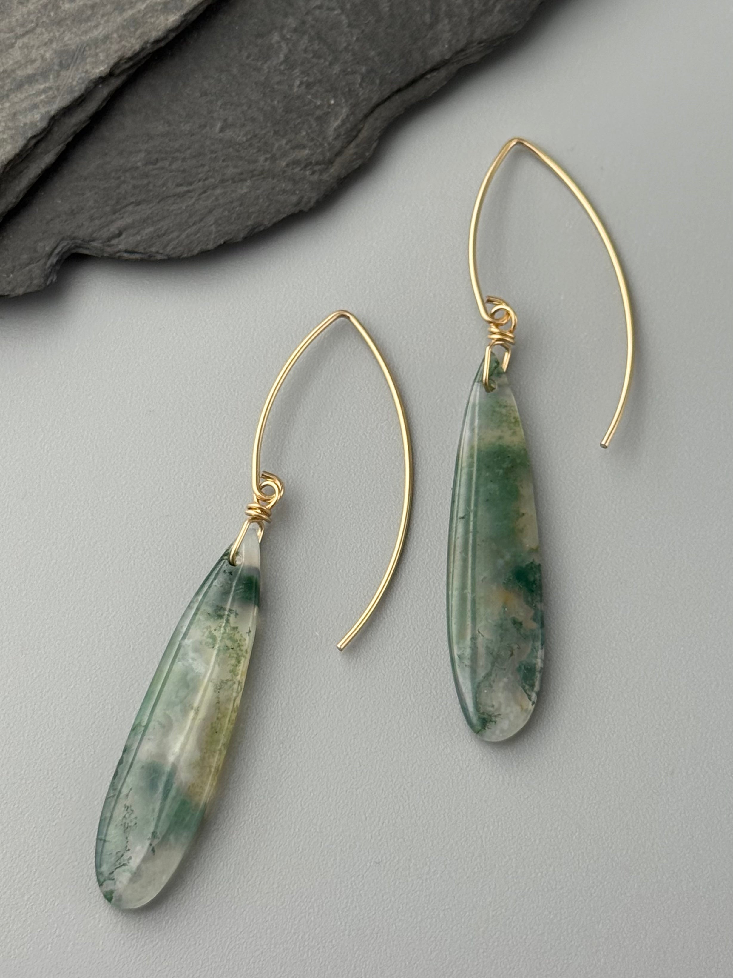•STRAY• moss agate + gold earrings