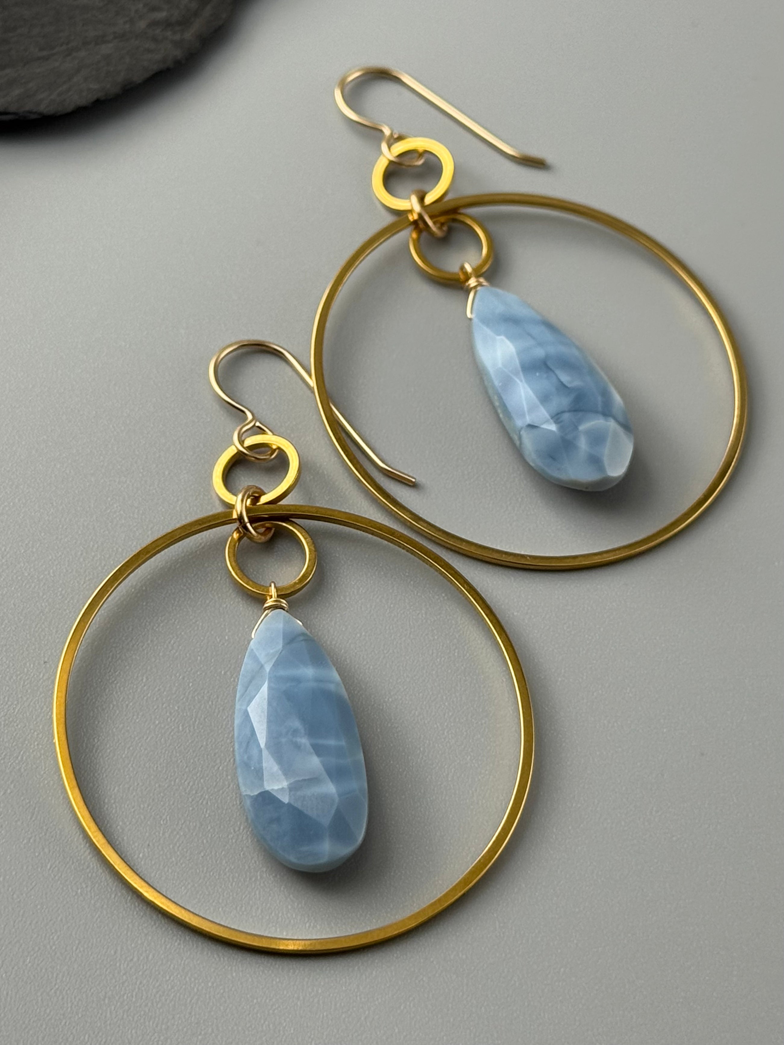 •EQUA-LUNA• blue opal + gold earrings