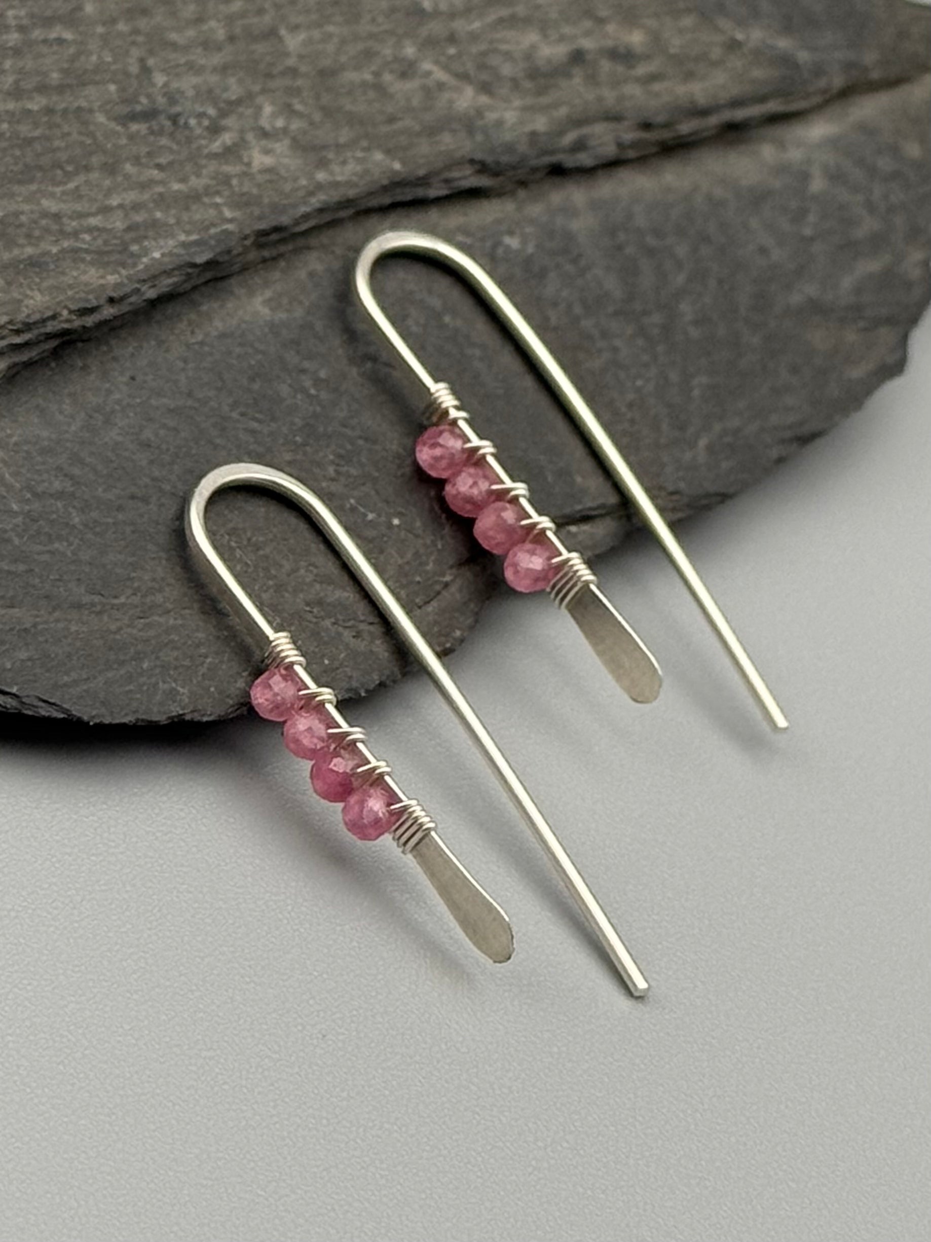 •PETITE THREADER• pink sapphire + silver earrings