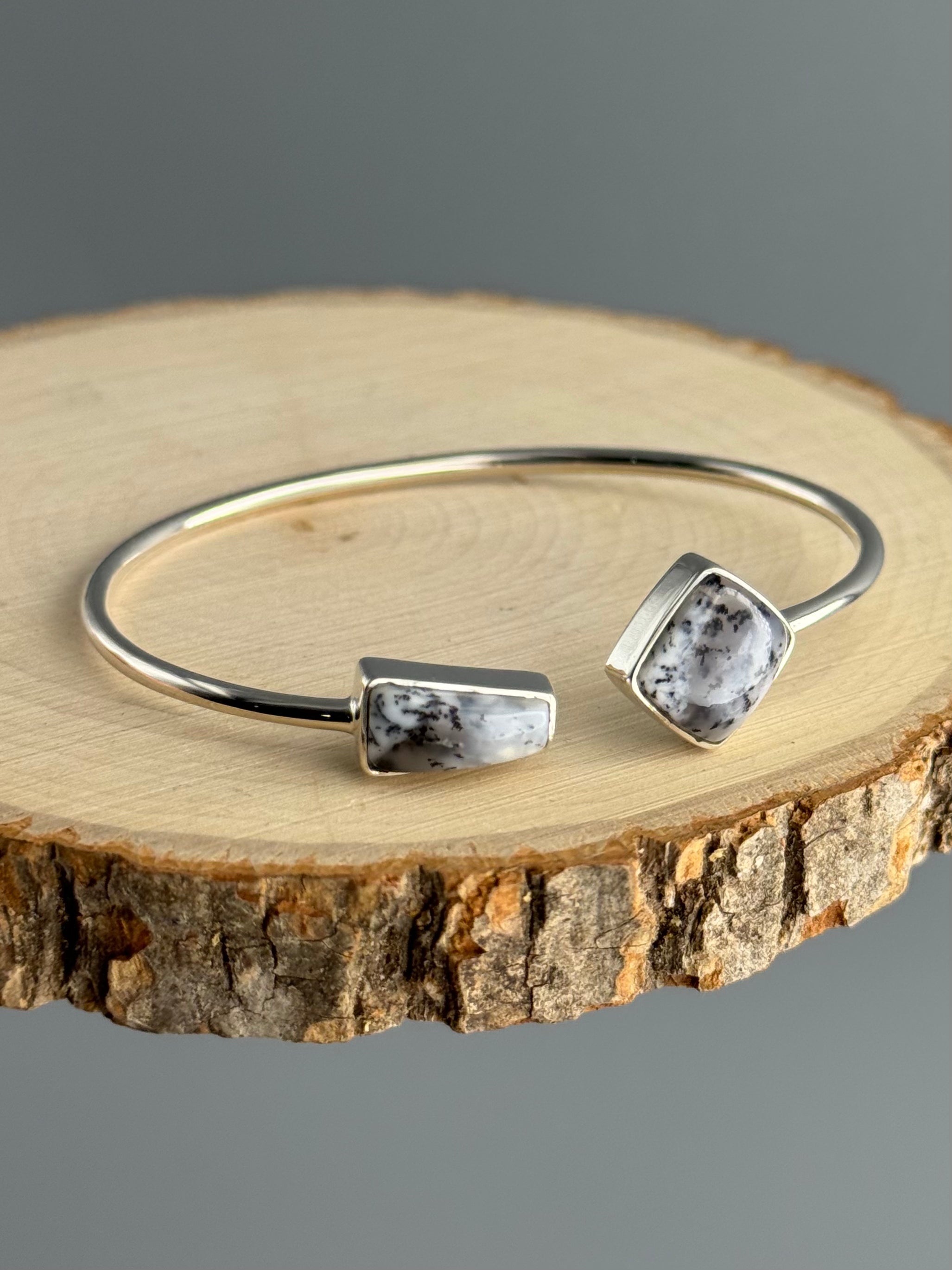 •PORTAL + DIAMOND• dendritic opal + silver twist-on cuff bracelet