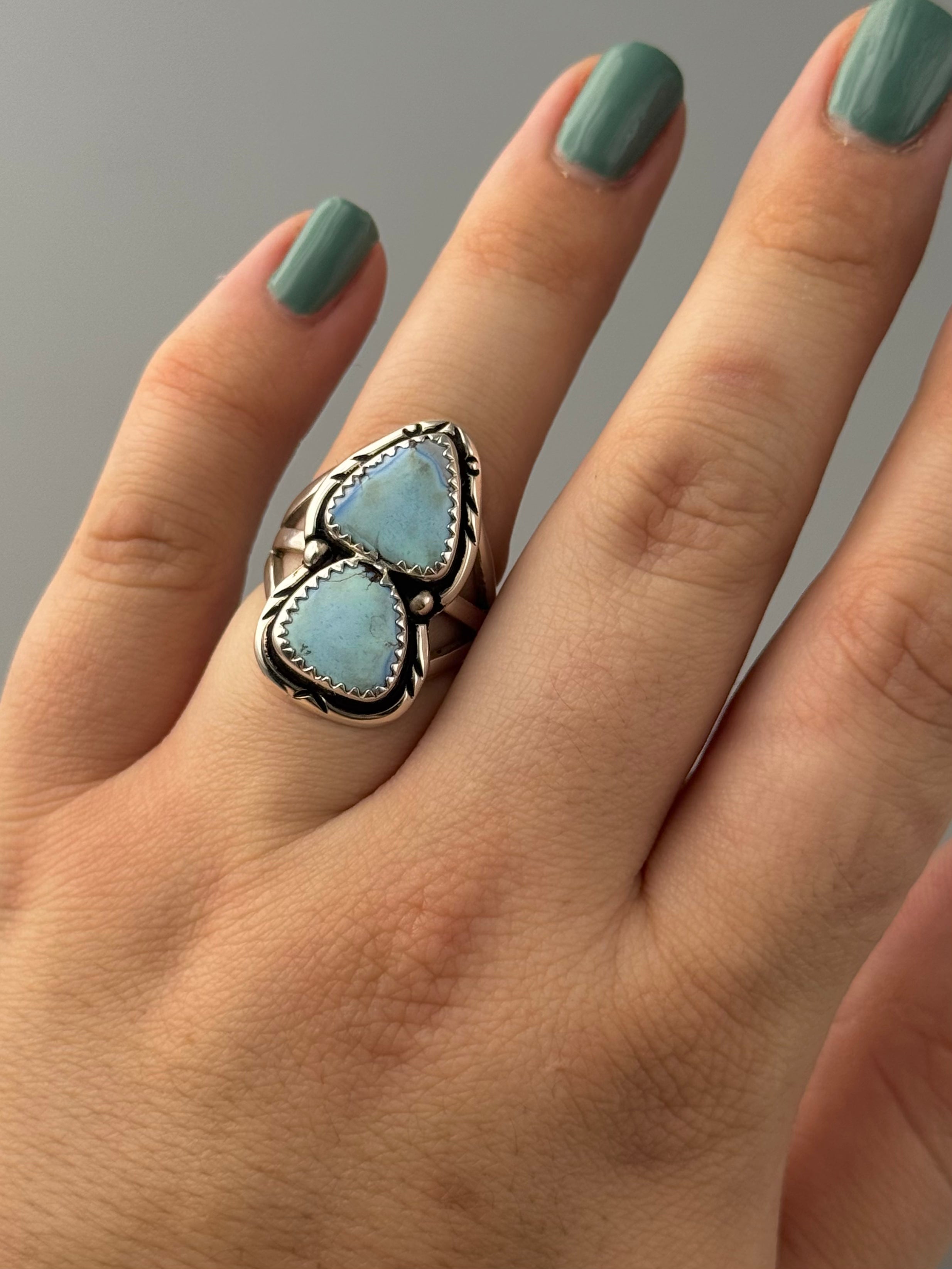 •GOLDEN HILL TURQUOISE - NAAKI - 1• Navajo silver ring (size 6.5)
