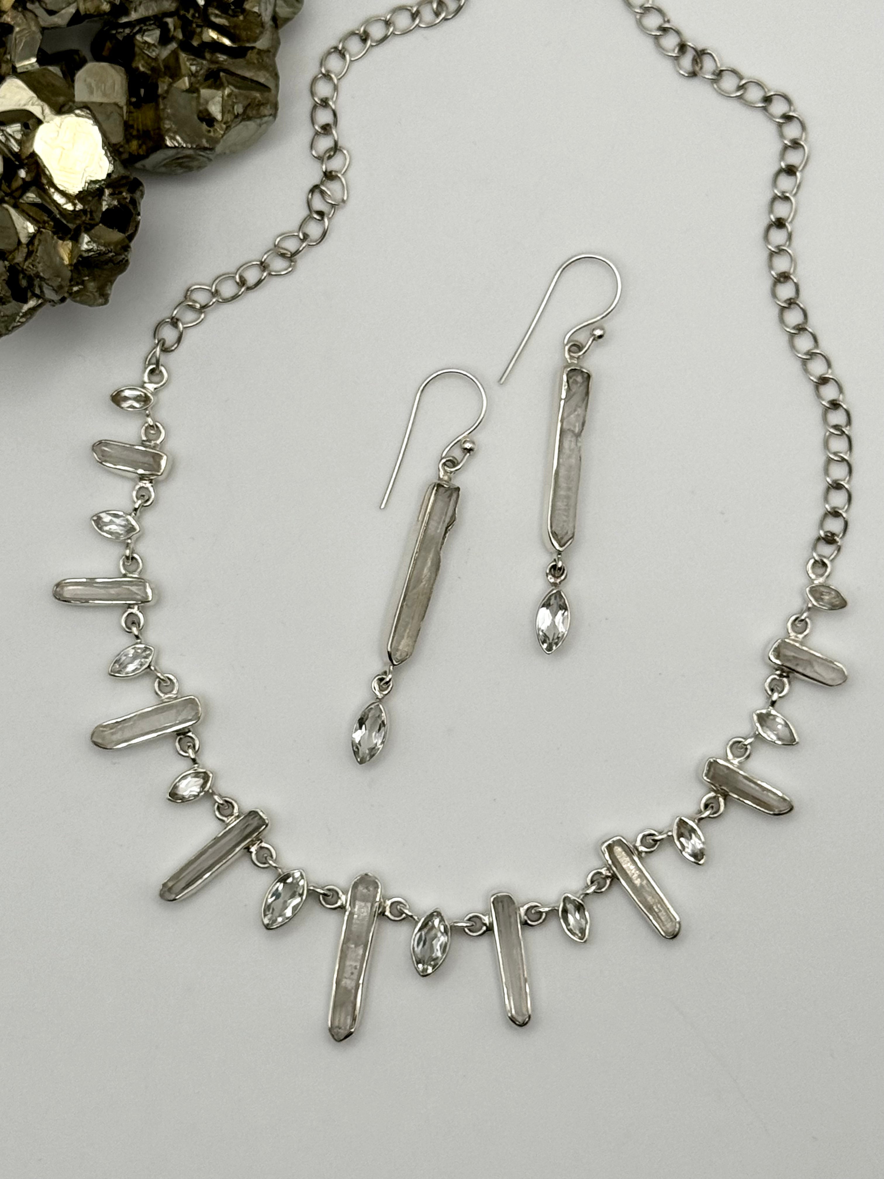 •CLEAR QUARTZ + WHITE TOPAZ• multi-stone + silver necklace (ADJ to 18.5")