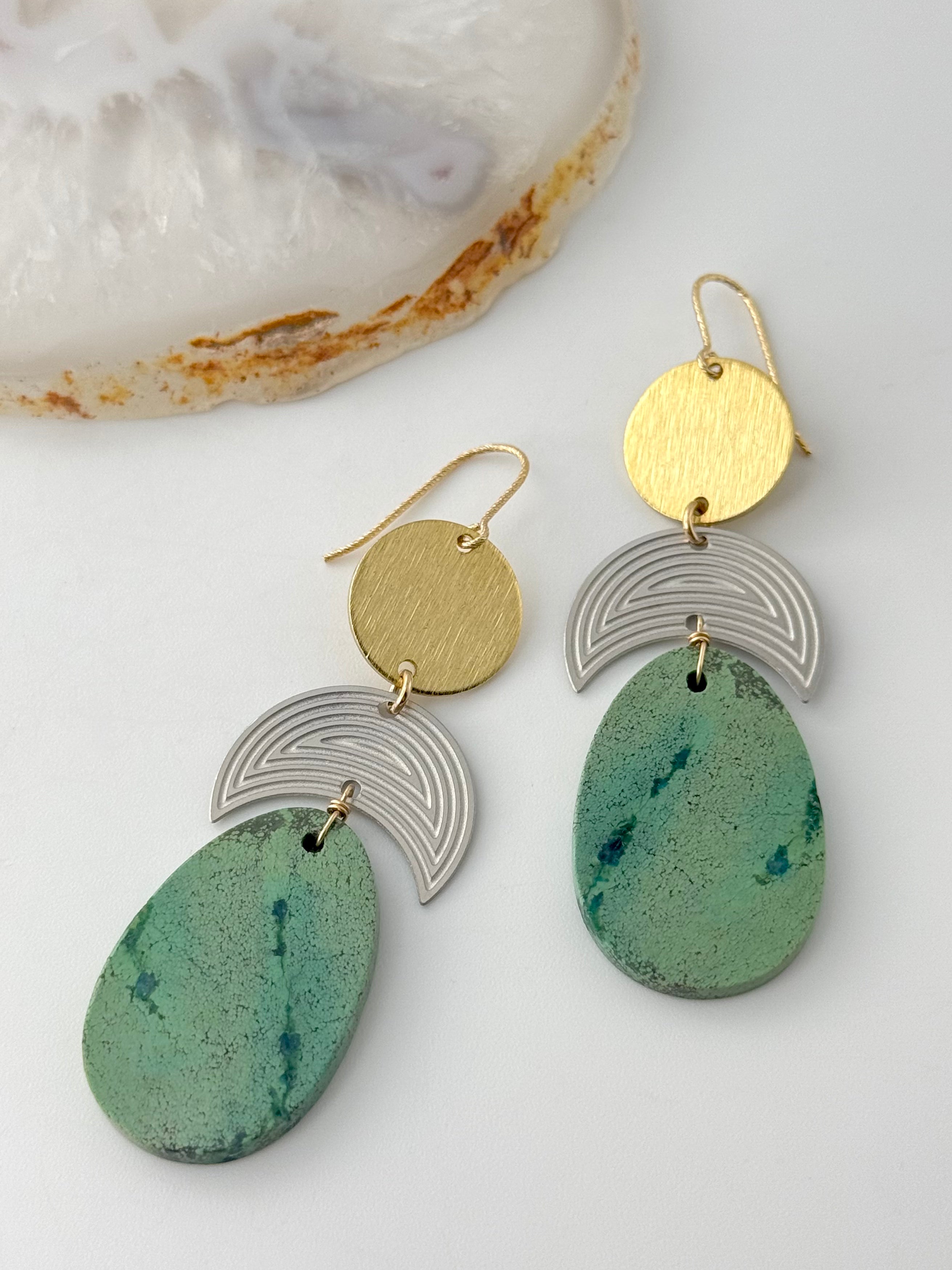 •MOON SHADOW• royston turquoise + mixed metal dangle earrings