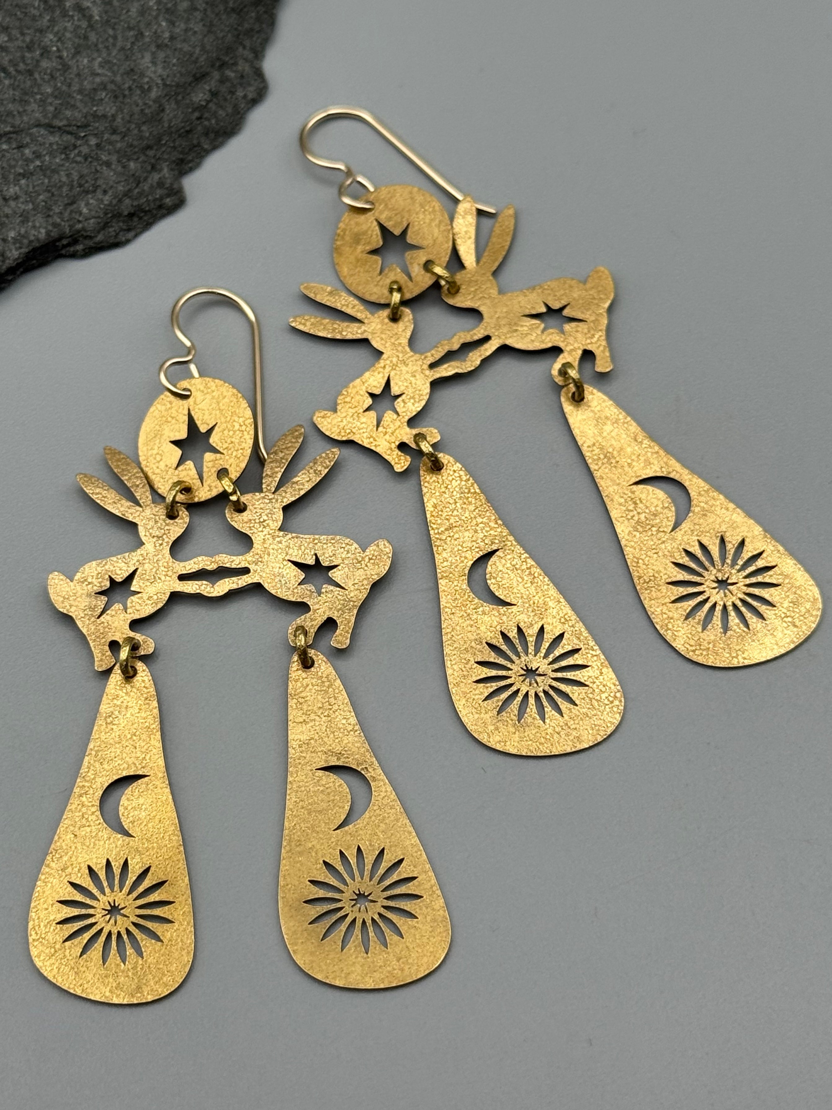 •RABBIT IN THE MOON• gold dangle earrings