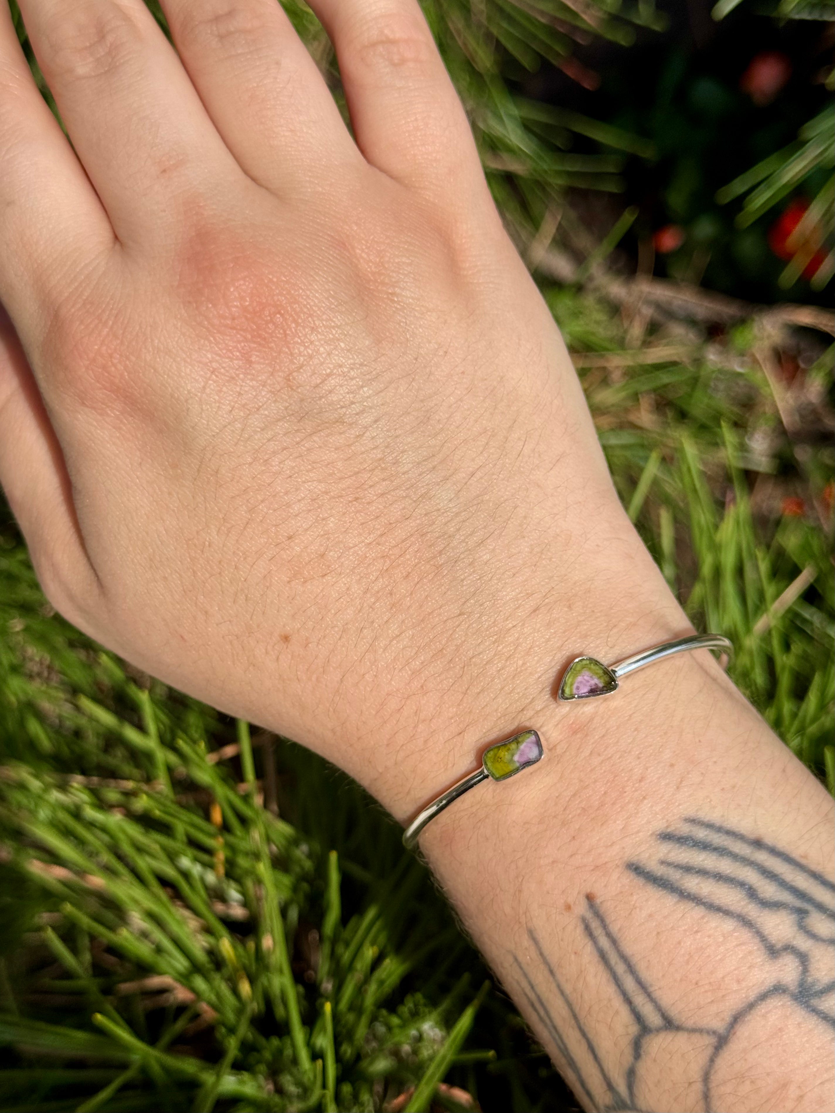 •ORGANIC FREEFORMS• watermelon tourmaline + silver twist-on cuff bracelet