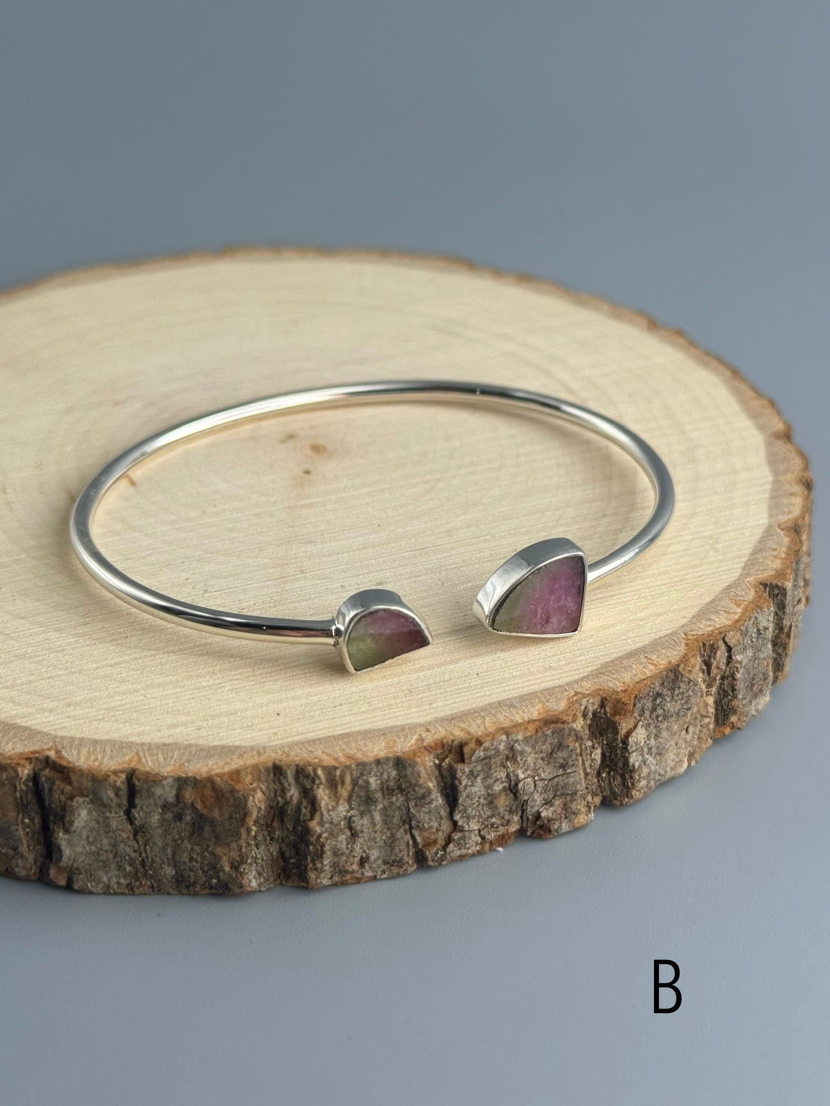 •ORGANIC FREEFORMS - 1• watermelon tourmaline + silver twist-on cuff bracelet