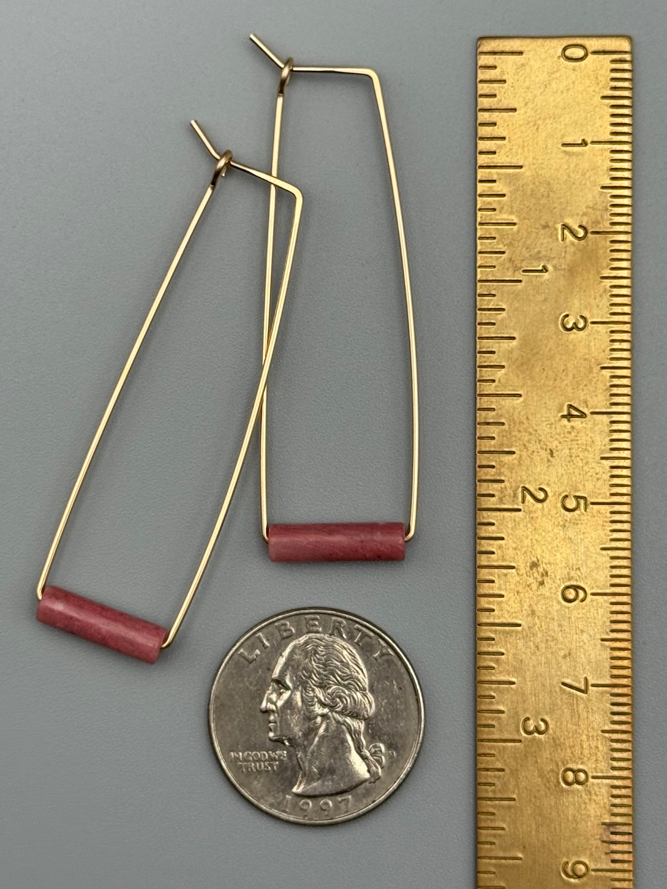 •RECTANGLE TUBE HOOP• rhodonite + gold earrings