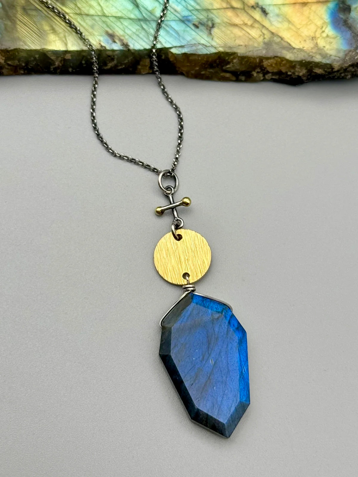 •INVOKE• labradorite + mixed metal necklace (16"-18" long)