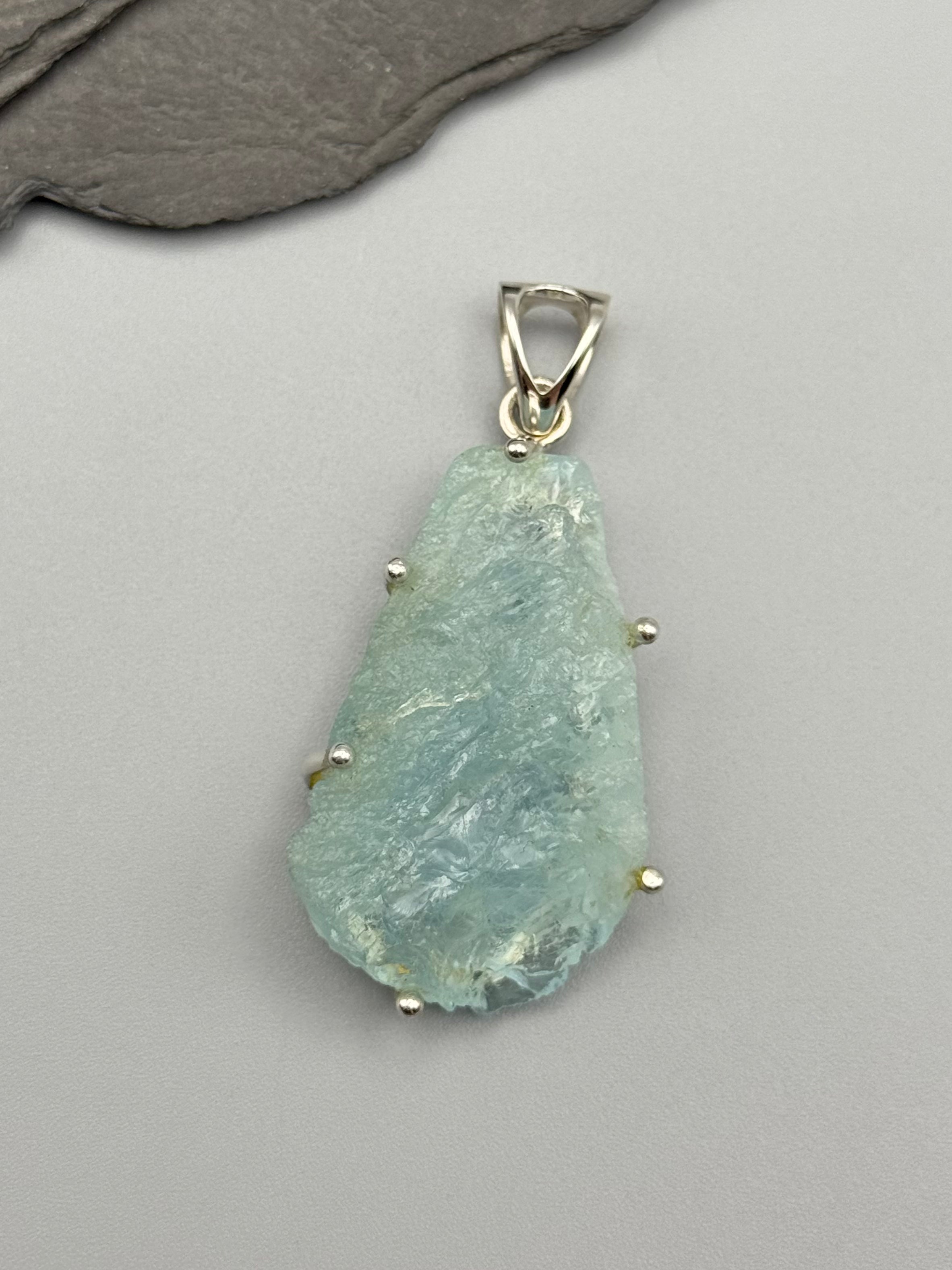 •AQUAMARINE - ORGANIC TEARDROP• sterling silver pendant