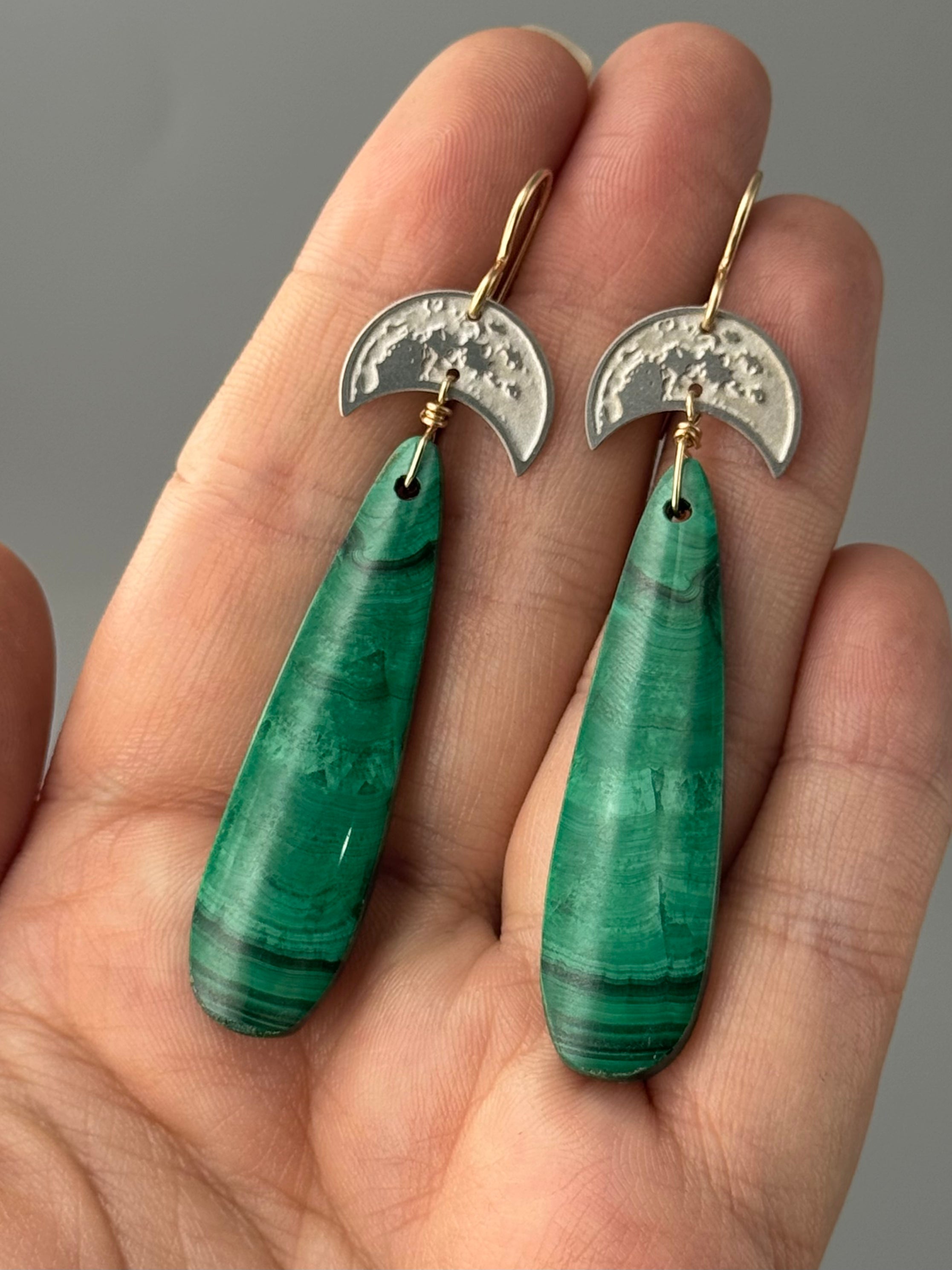 •CRATER MOON• congolese malachite + mixed metal earrings