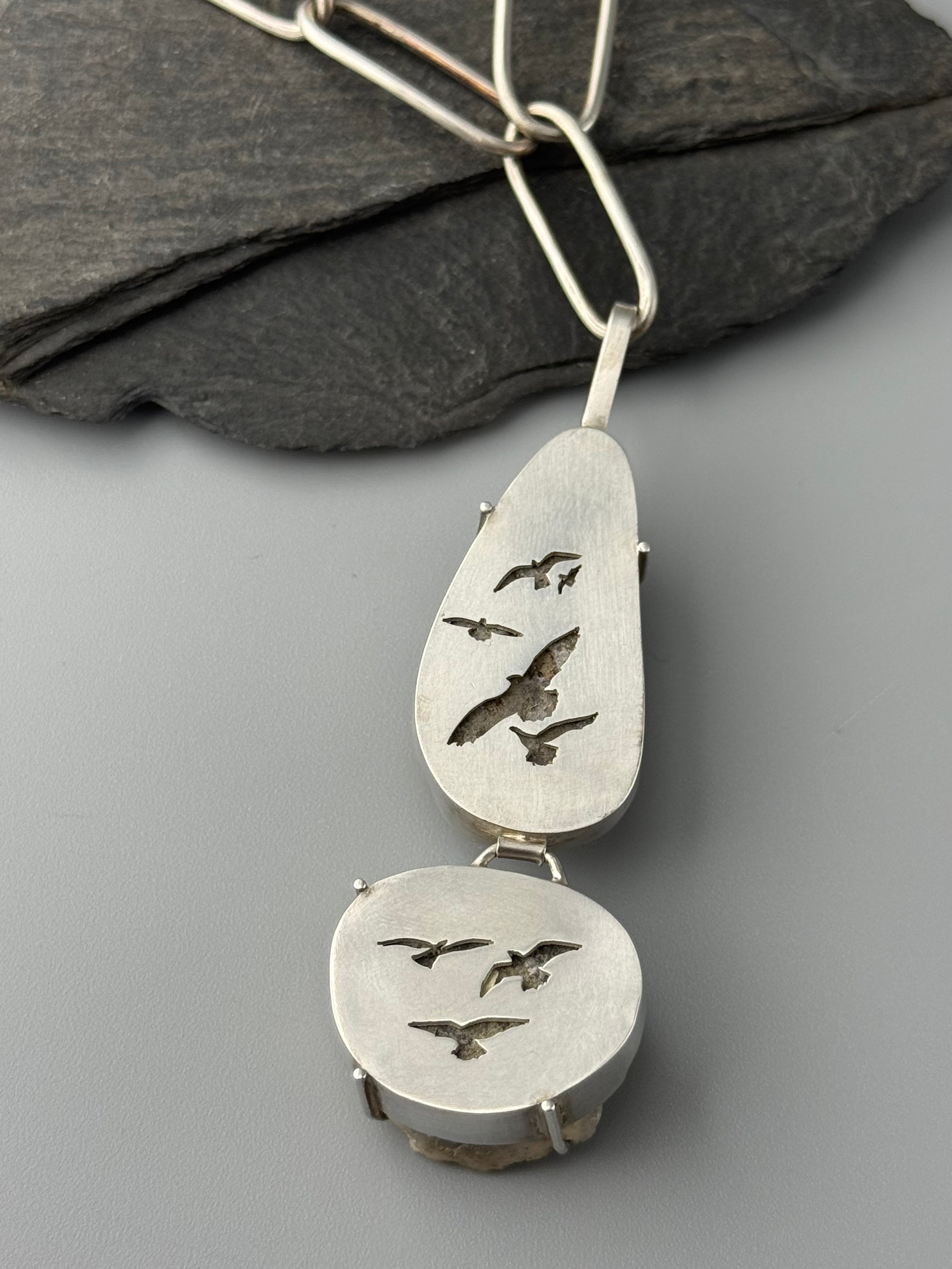 •FLOCK• double druzy + silver necklace (adj to 18")