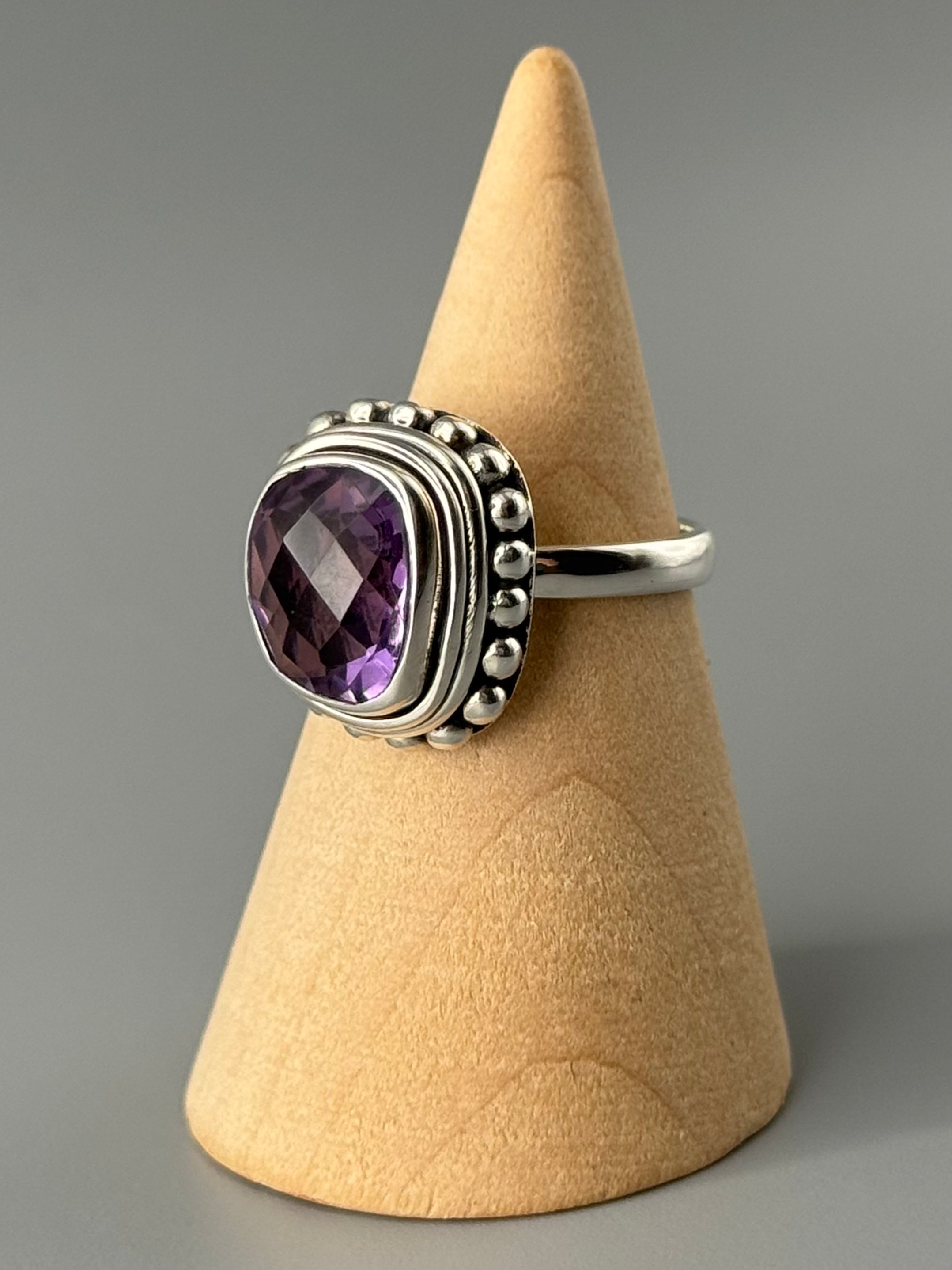 •AMETHYST - FREEFORM• beaded bezel silver ring (various sizes)