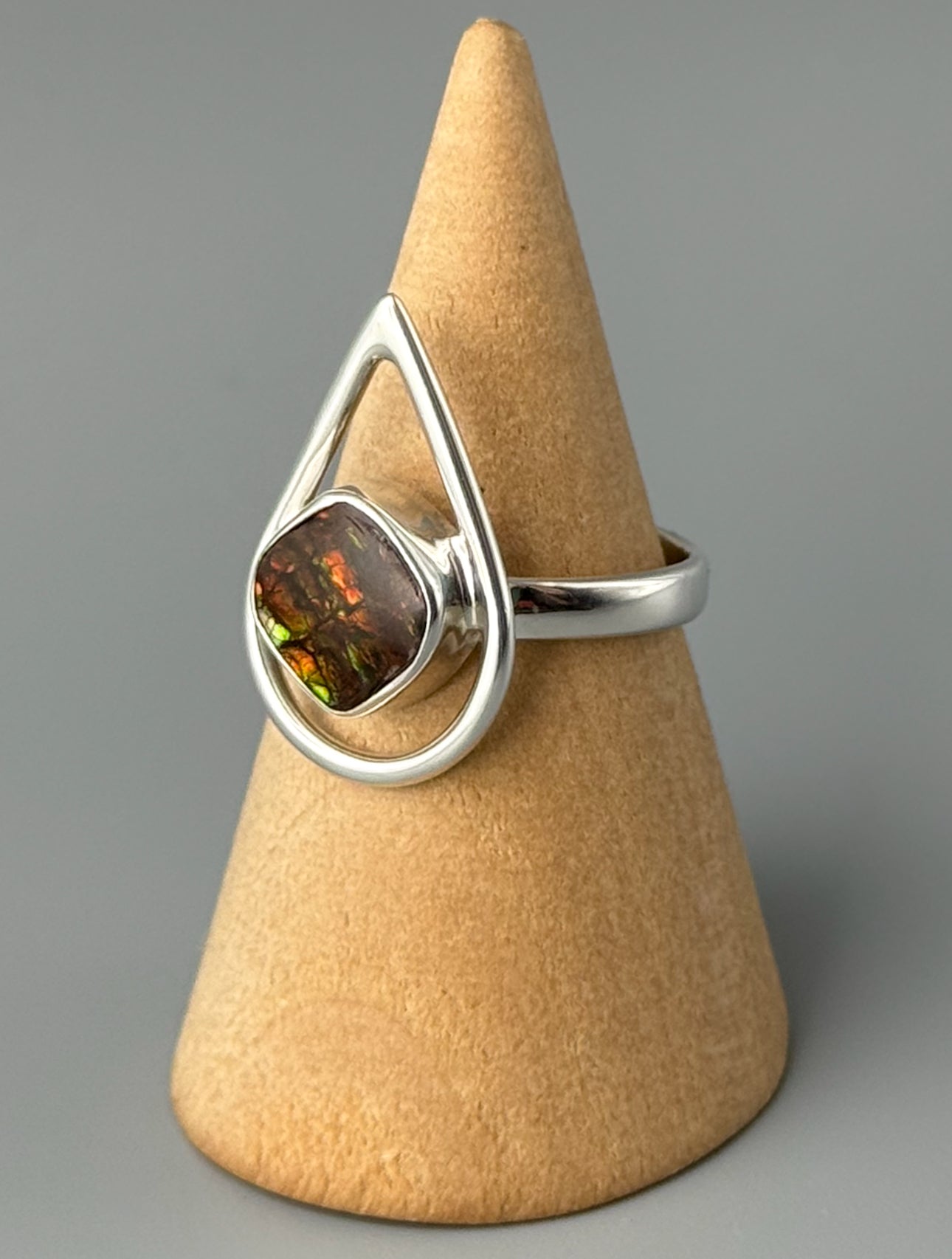 •AMMOLITE - OPEN TEAR• silver ring (size 8)