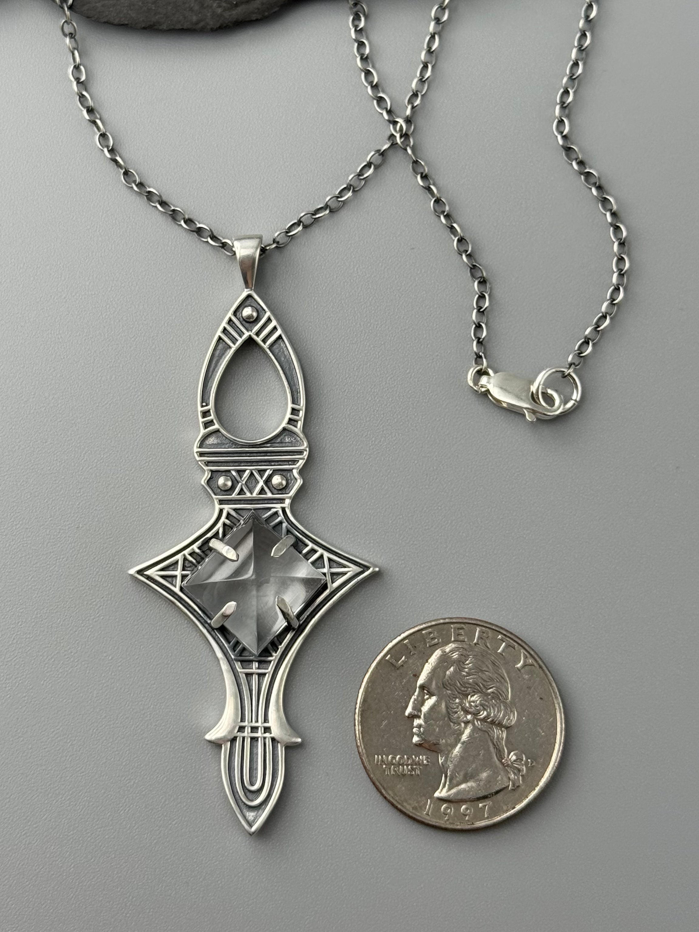 •ARMORED PORTAL• clear quartz + silver necklace (16" long)