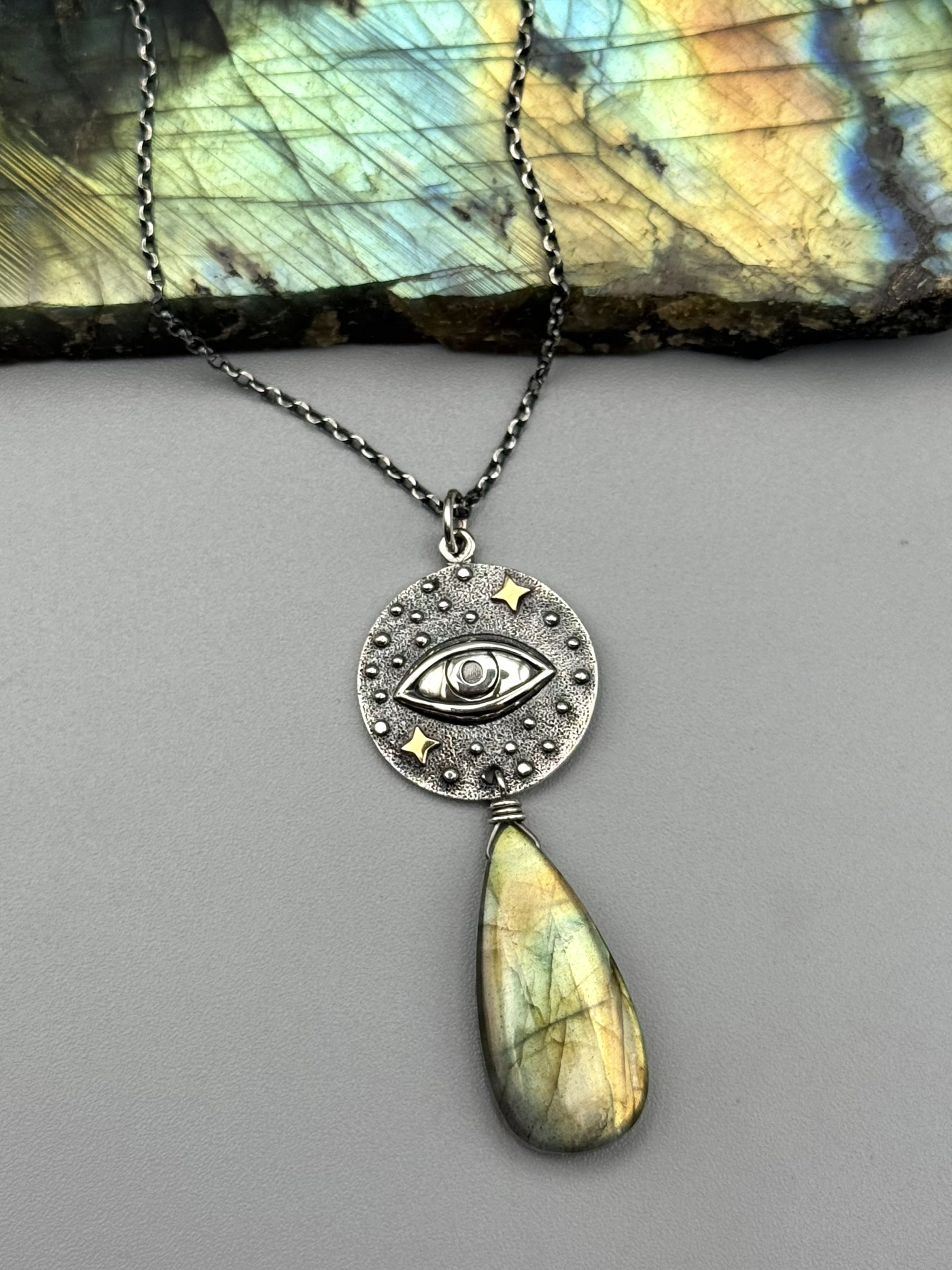 •INVOKE• golden labradorite + silver necklace (16"-18" long)
