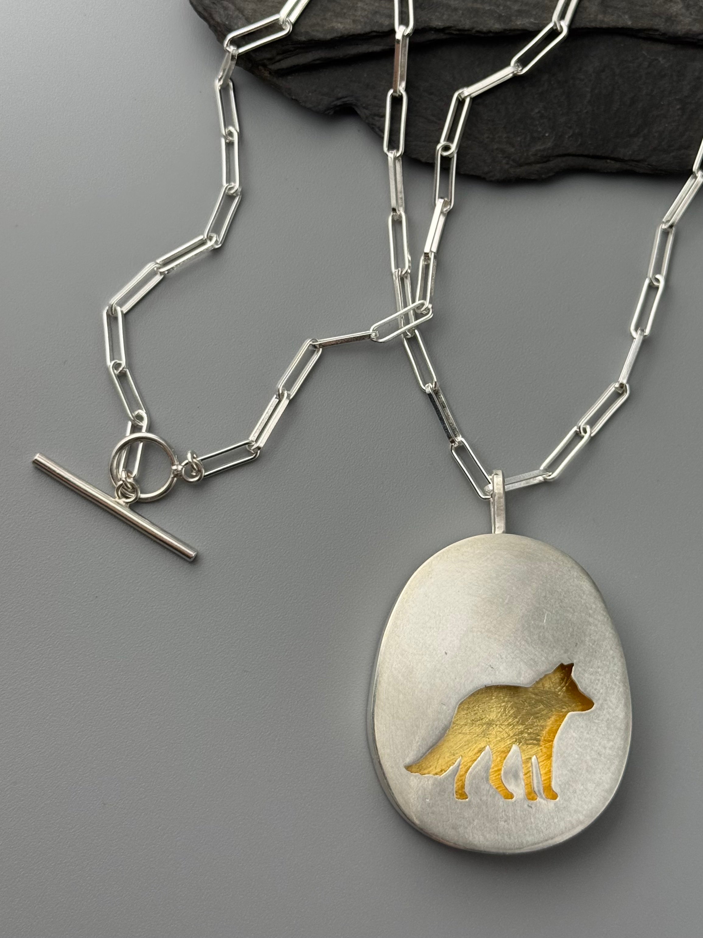 •KEUM-BOO VIXEN• silver + gold fox shadowbox necklace (18" long)